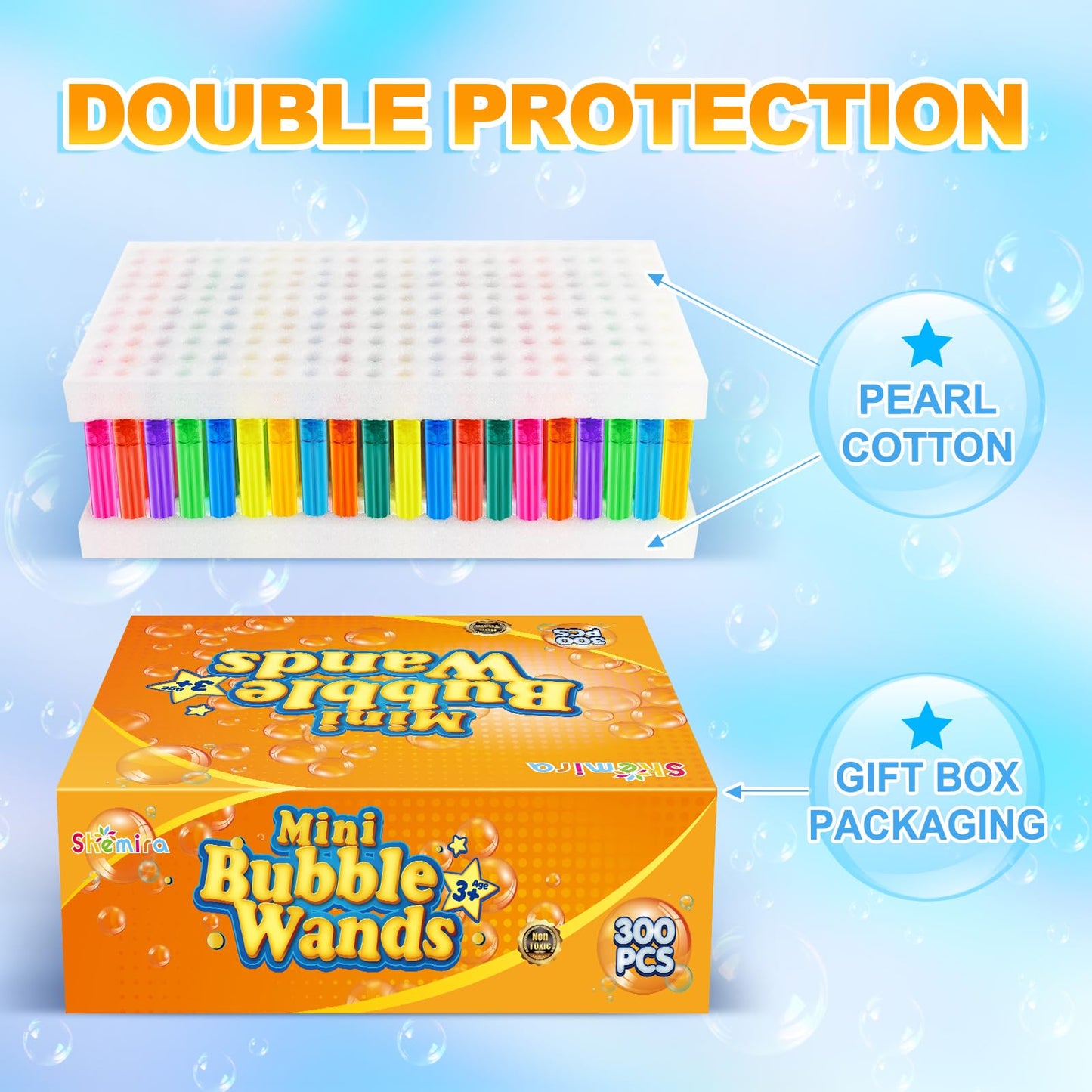 Shemira Bubble Wand Bulk – 300 Mini Neon Bubble Wands in 10 Colors | Party Favors