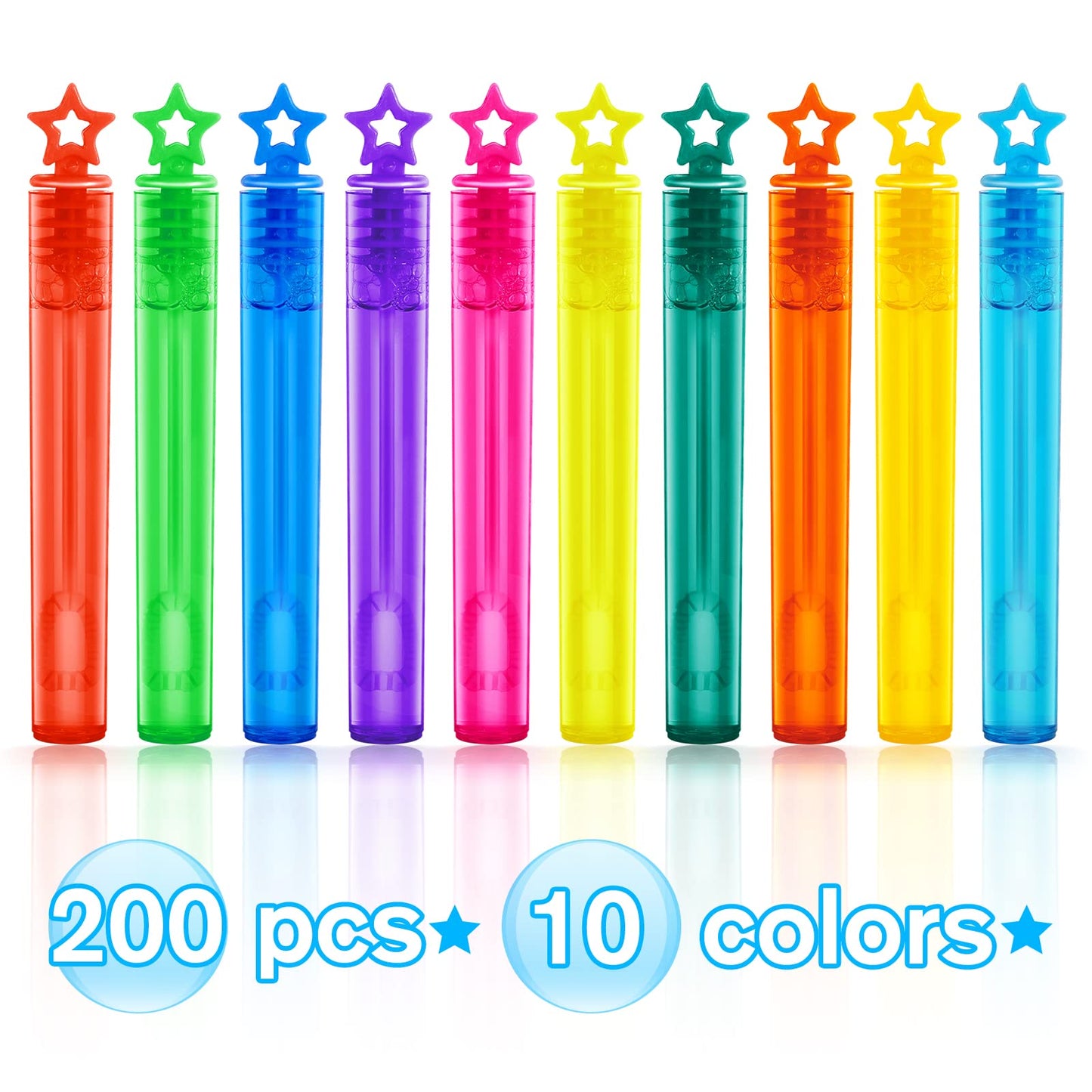 Shemira Bubble Wand Set – 200 Mini Neon Wands in 10 Colors for Parties & Gifts