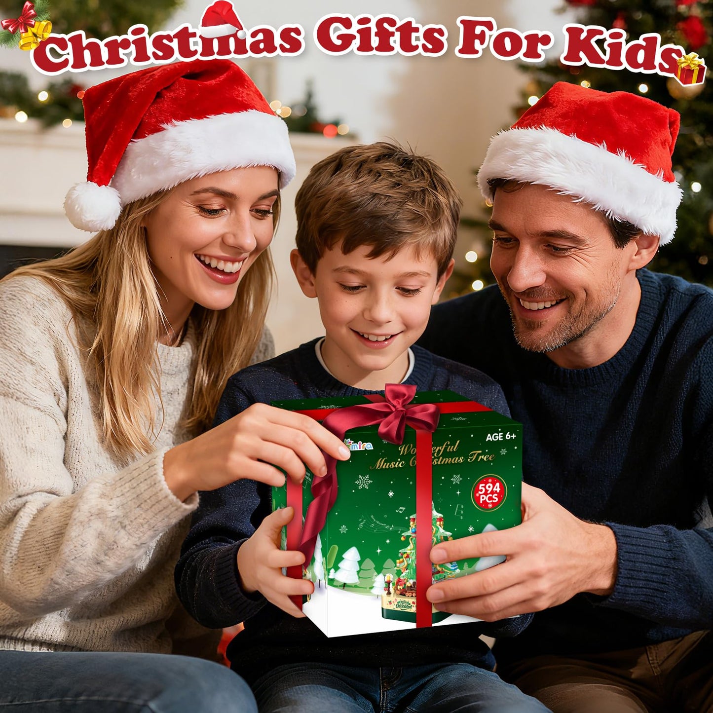 Shemira 594-Piece Christmas Tree Building Block Toy Set | Rotating Music Box