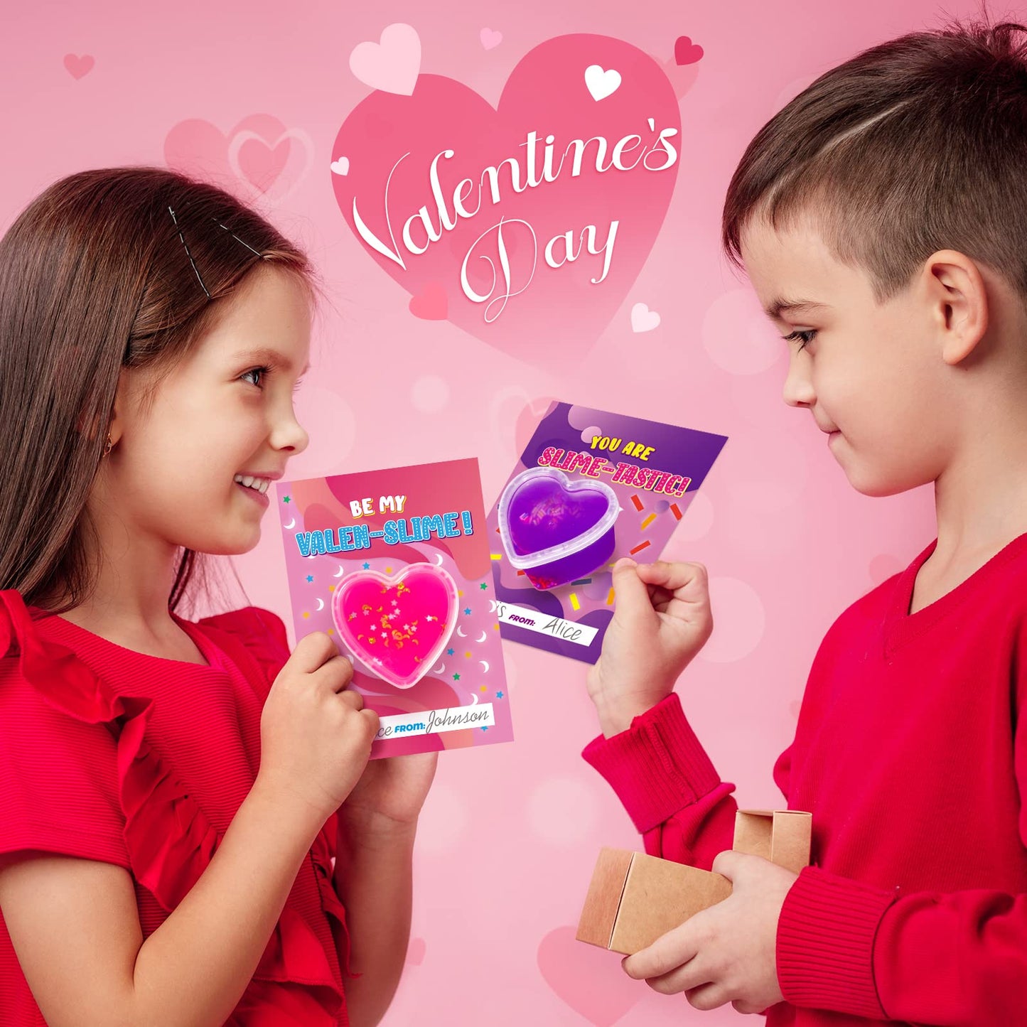 Shemira 30-Pack Valentines Day Cards with Heart Slime – Classroom Gift Favors