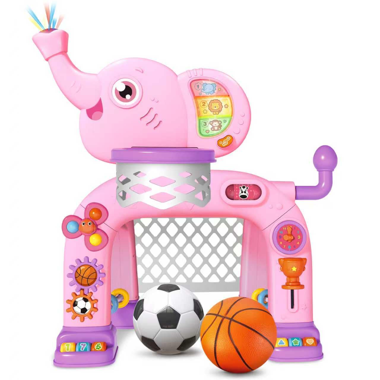 Shemira Elephant Toddler 2-in-1 Basketball Hoop & Soccer Goal – Lights & Music