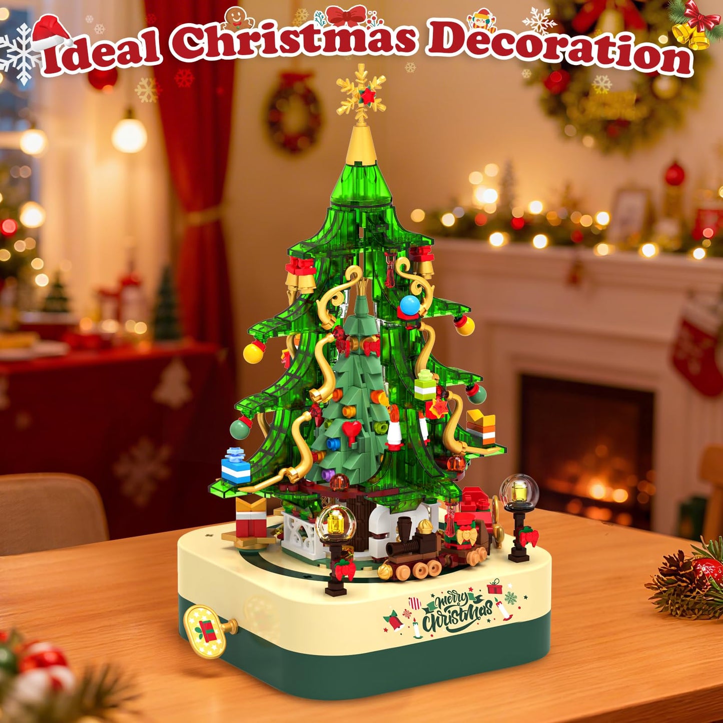 Shemira 594-Piece Christmas Tree Building Block Toy Set | Rotating Music Box