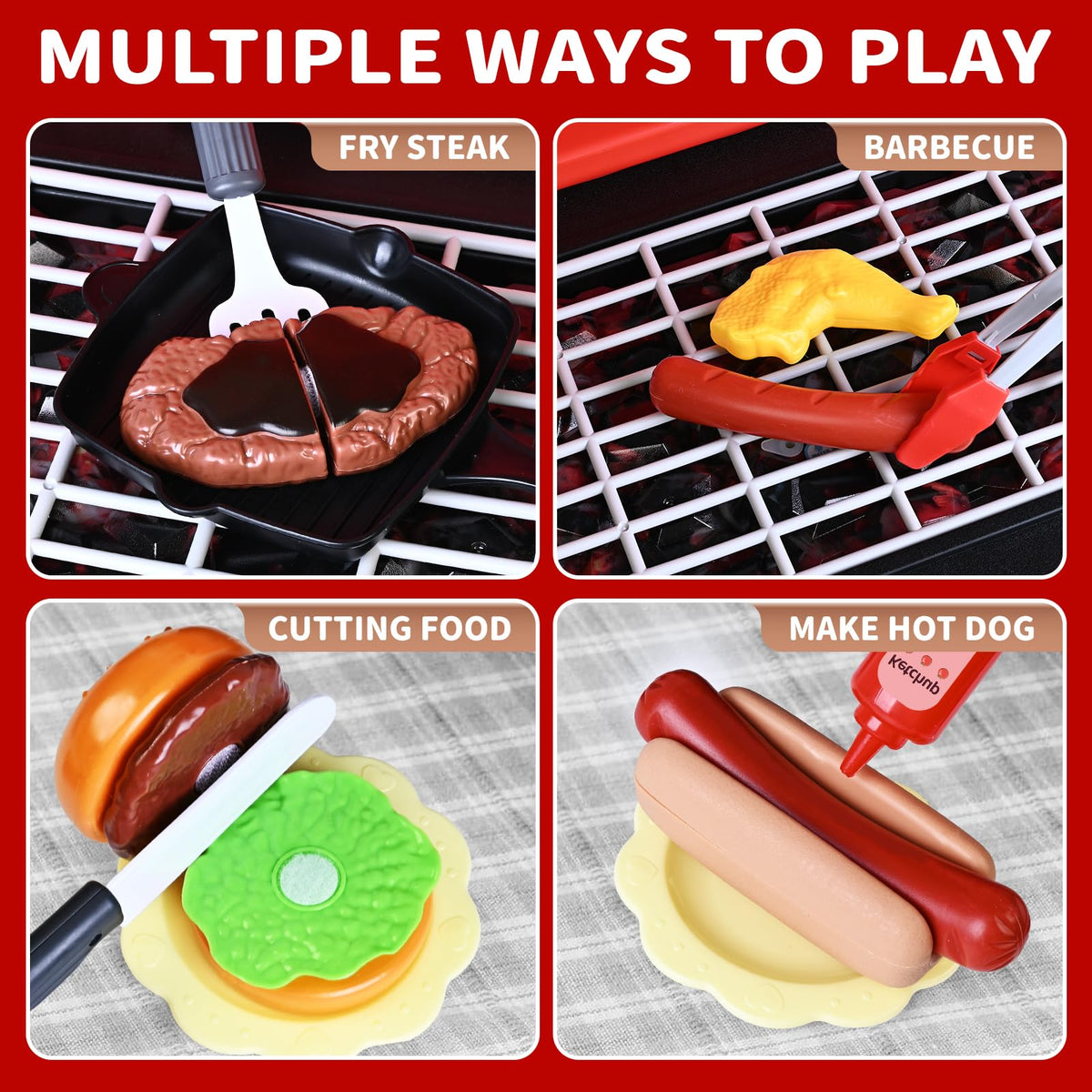 Shemira Kids BBQ Grill Playset – 2-Tier Outdoor Grill with Lights, Smoke, and 35 Accessories