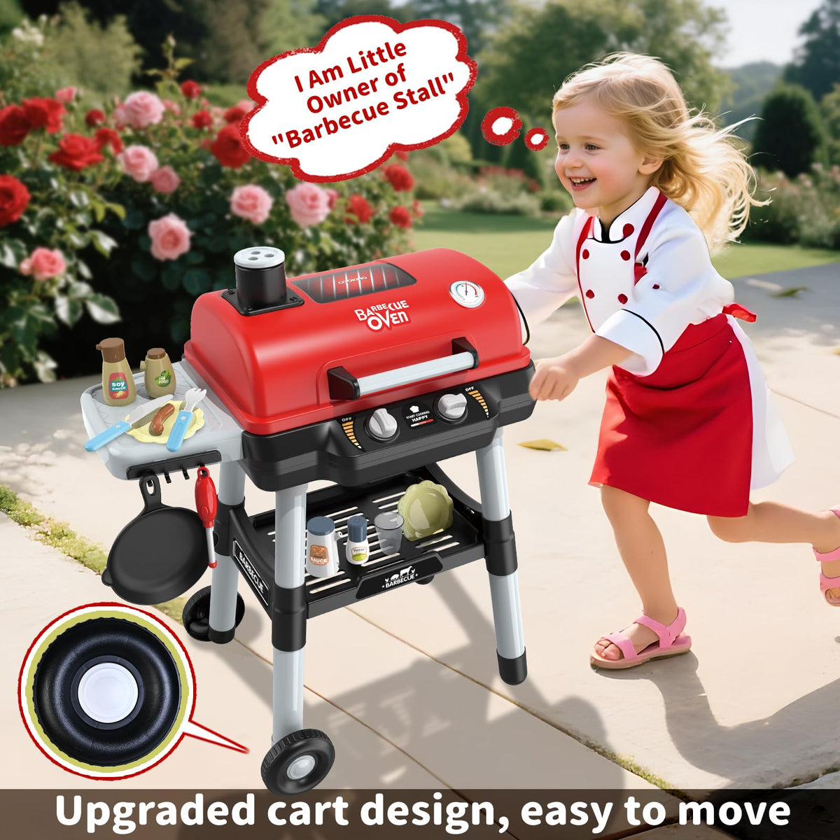 Shemira Kids BBQ Grill Playset – 2-Tier Outdoor Grill with Lights, Smoke, and 35 Accessories