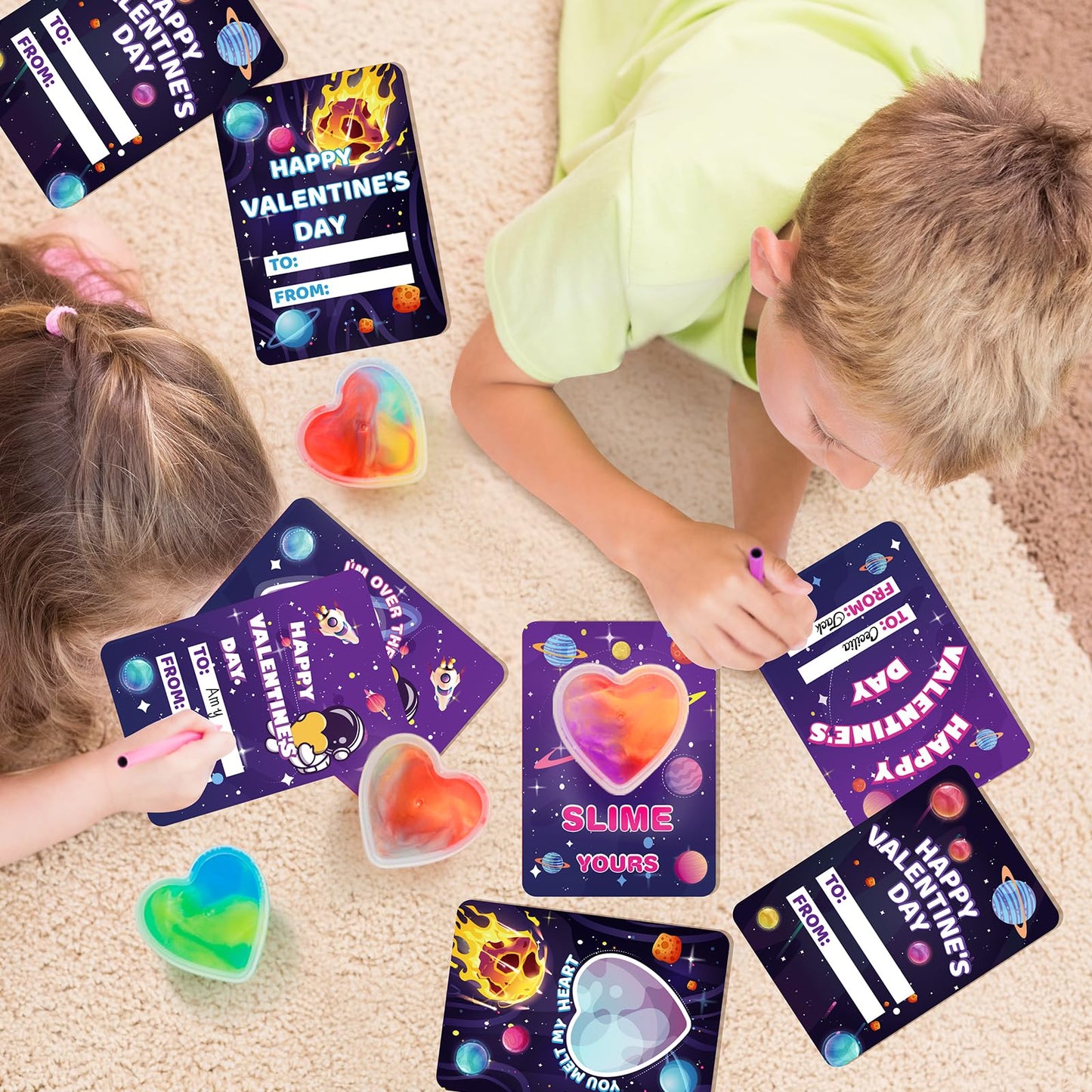 Shemira Kids Valentines Cards with Slime – 28 Pack for Classroom Exchange
