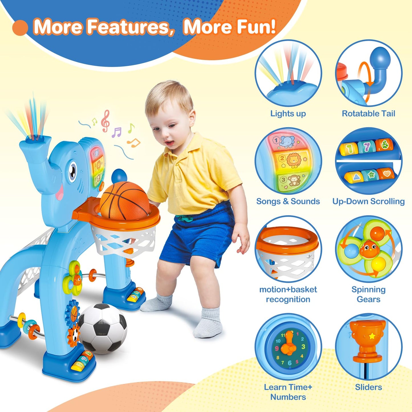 Shemira 2-in-1 Toddler Hoop & Soccer Goal | Lights & Music