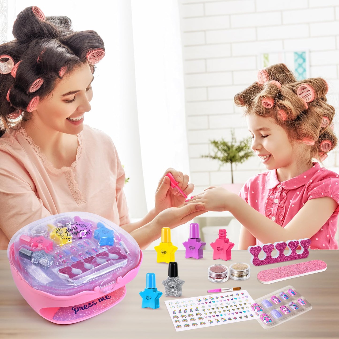 Shemira Nail Polish Kit for Girls 7-12 – Pink Dryer, Glitter, and Nail Art Studio
