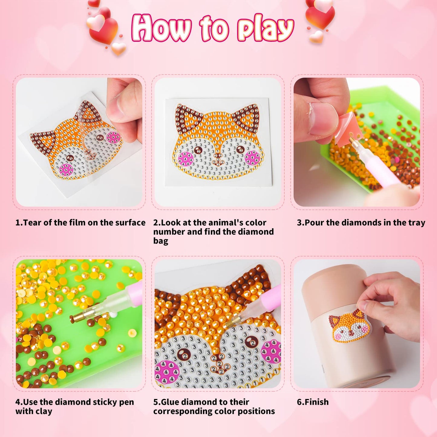 Shemira 24 Pack Valentine’s Cards with 5D Diamond Art Kit for Kids | Classroom Gift & Craft Activity