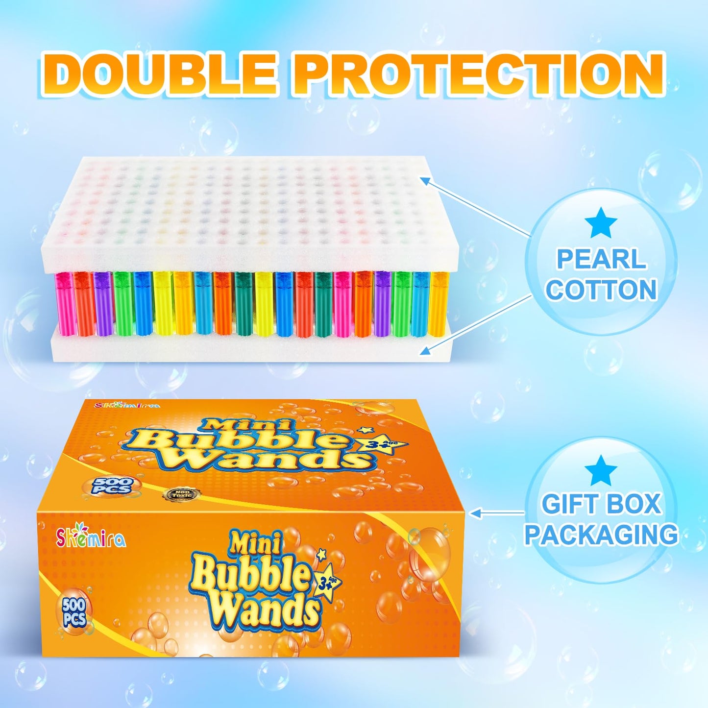 Shemira Bubble Wand – 500 Mini Wands Bulk in 10 Neon Colors
