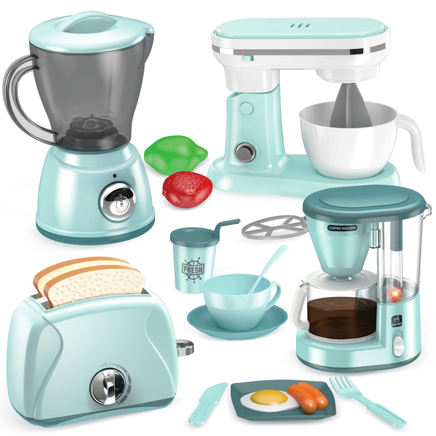 Shemira Play Kitchen Accessories Set – Realistic Coffee Maker, Toaster & More for Kids 3–8