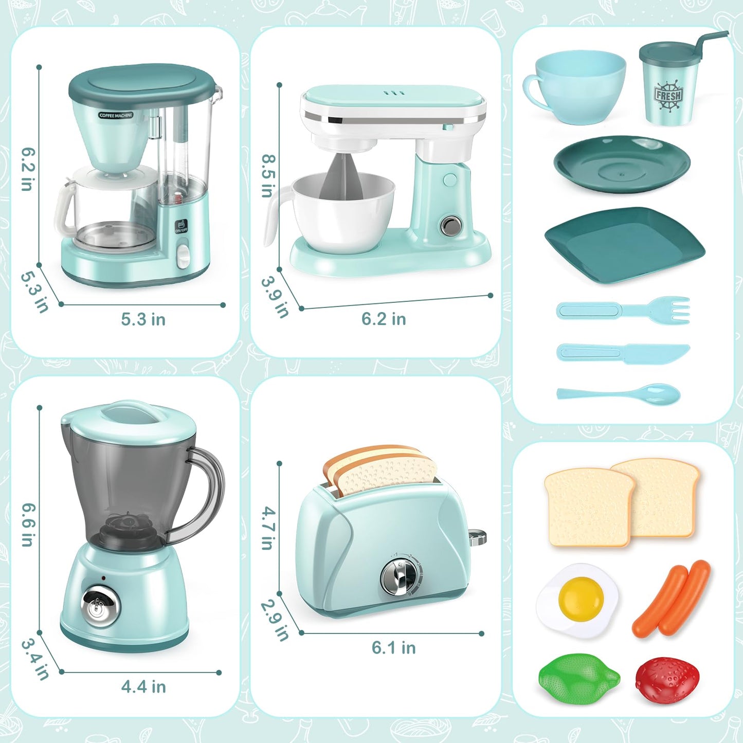 Shemira Play Kitchen Accessories Set – Realistic Coffee Maker, Toaster & More for Kids 3–8