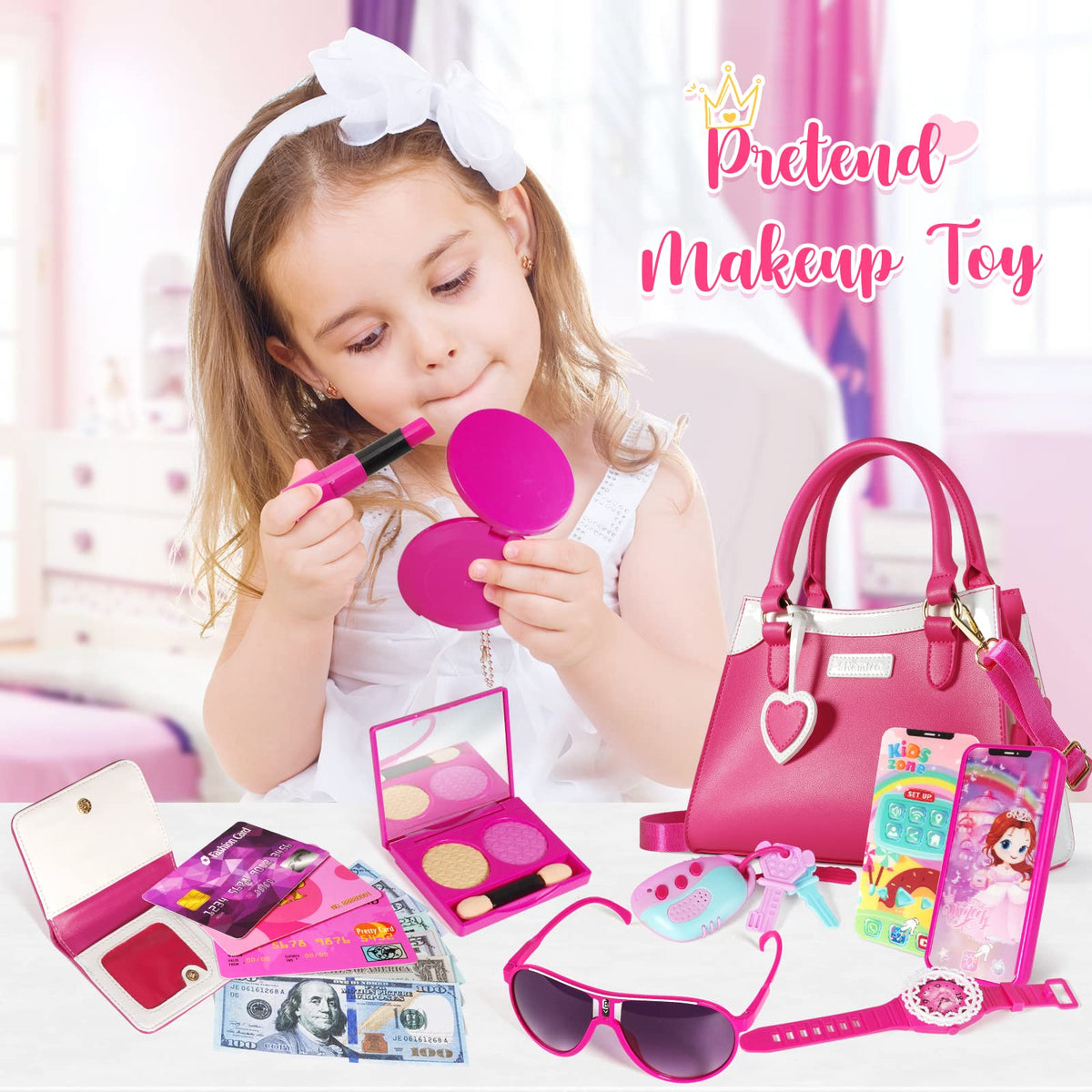 Shemira Play Purse Pink – Princess Pretend Toy Set for Girls Aged 3-8