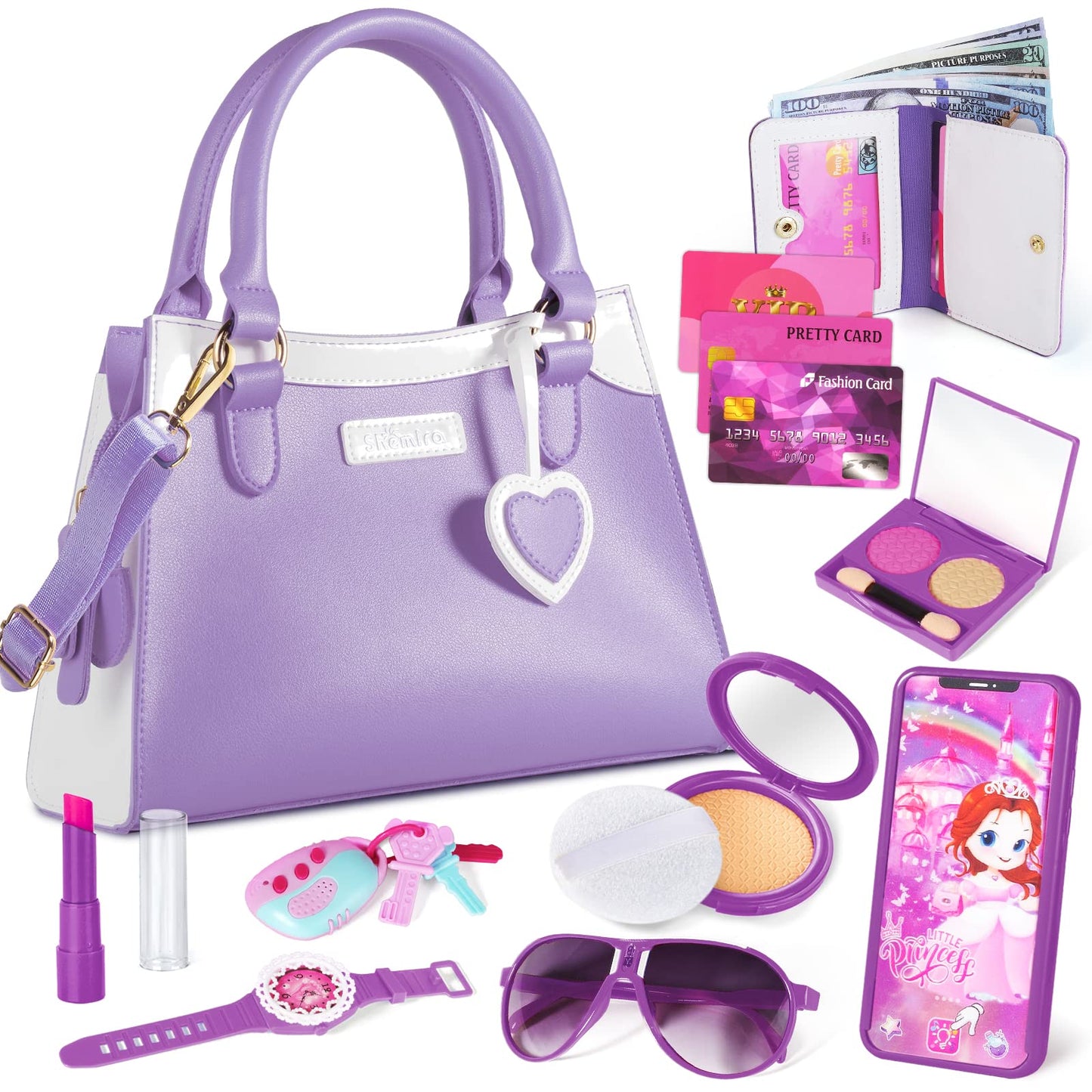 Shemira Play Purse for Little Girls – Princess Pretend Toys with Accessories, Purple