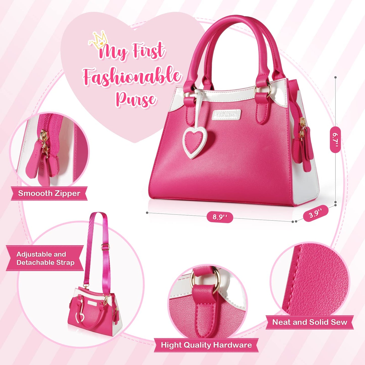 Shemira Play Purse Pink – Princess Pretend Toy Set for Girls Aged 3-8