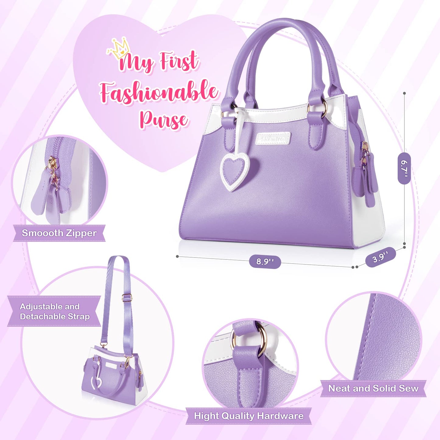 Shemira Play Purse for Little Girls – Princess Pretend Toys with Accessories, Purple