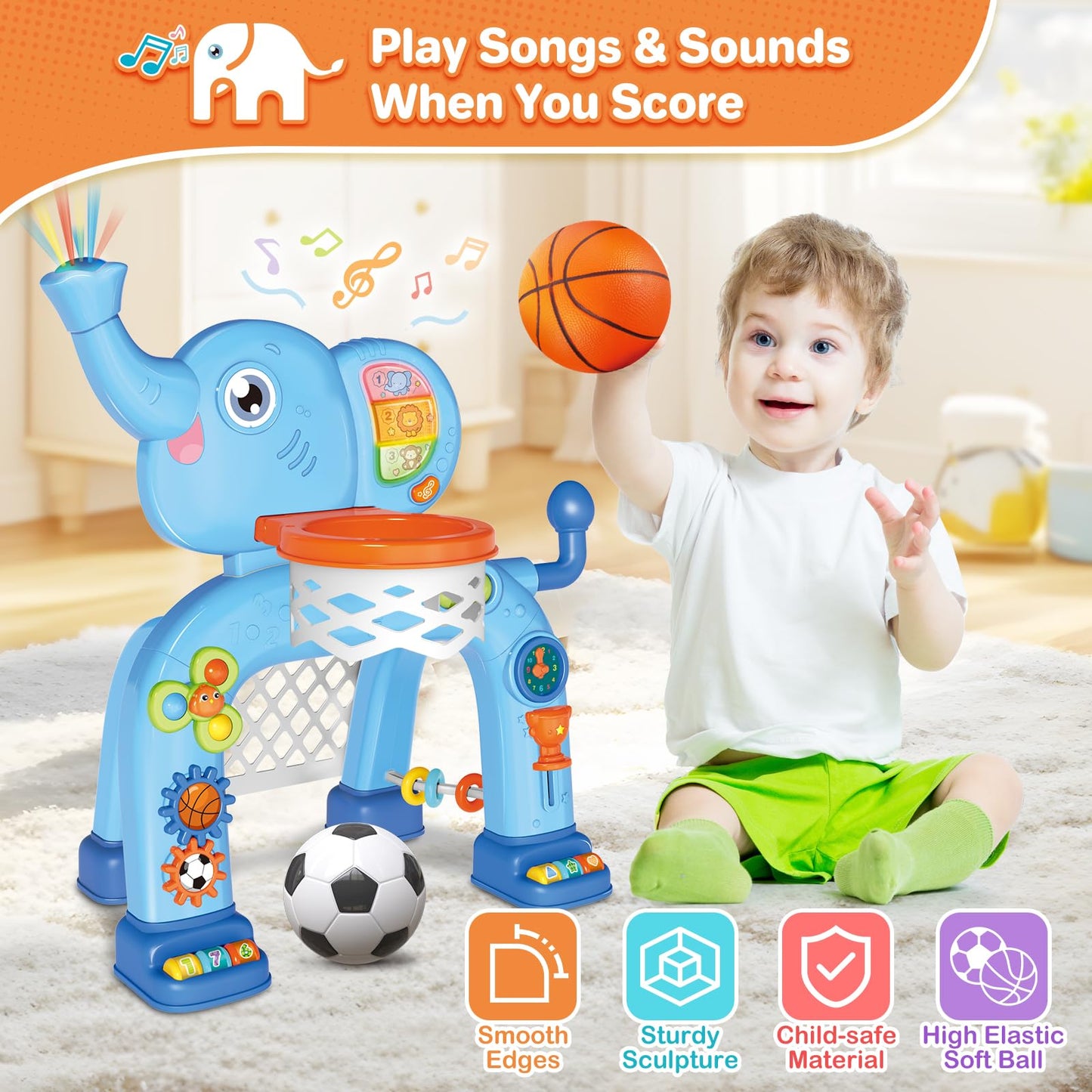 Shemira 2-in-1 Toddler Hoop & Soccer Goal | Lights & Music