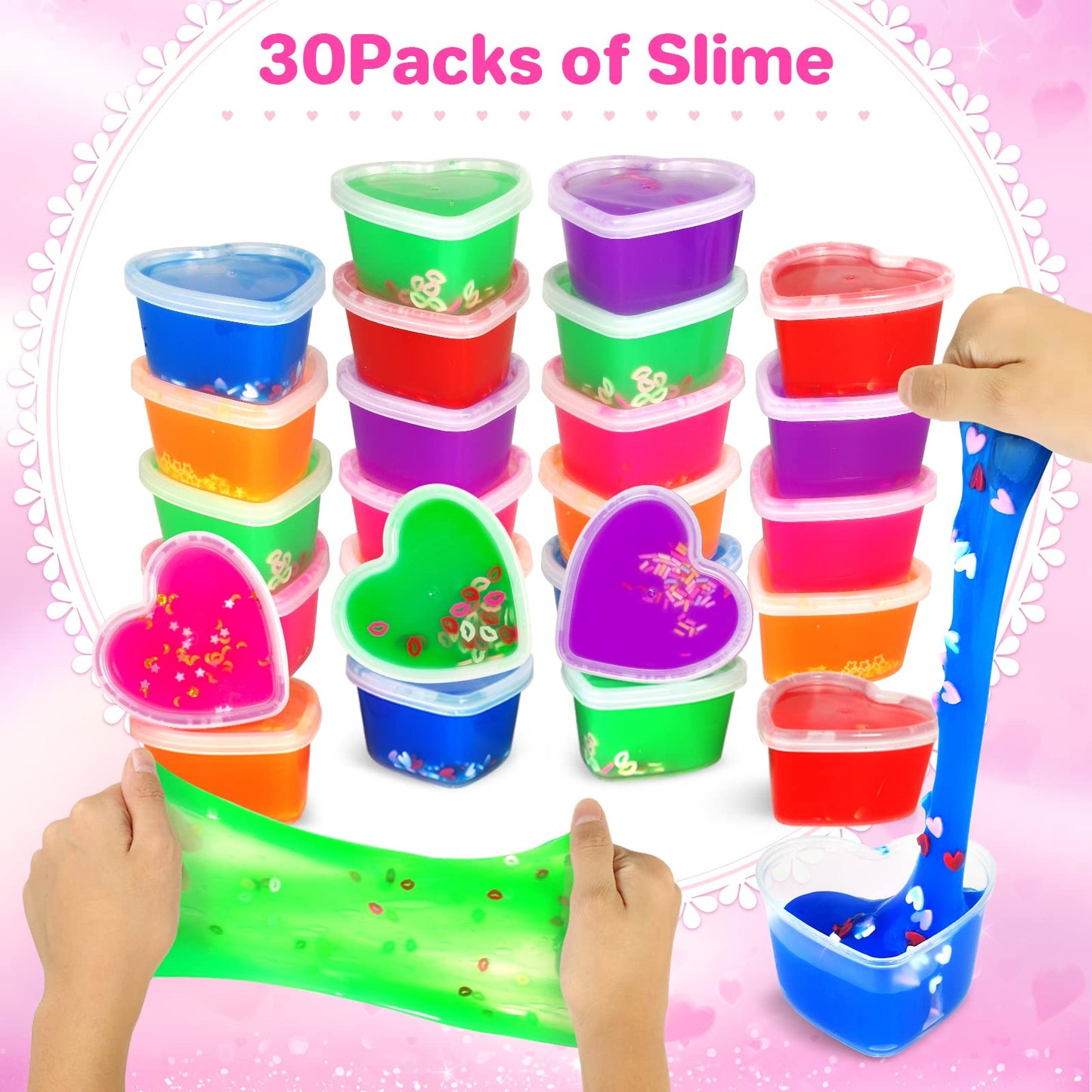 Shemira 30-Pack Valentines Day Cards with Heart Slime – Classroom Gift Favors