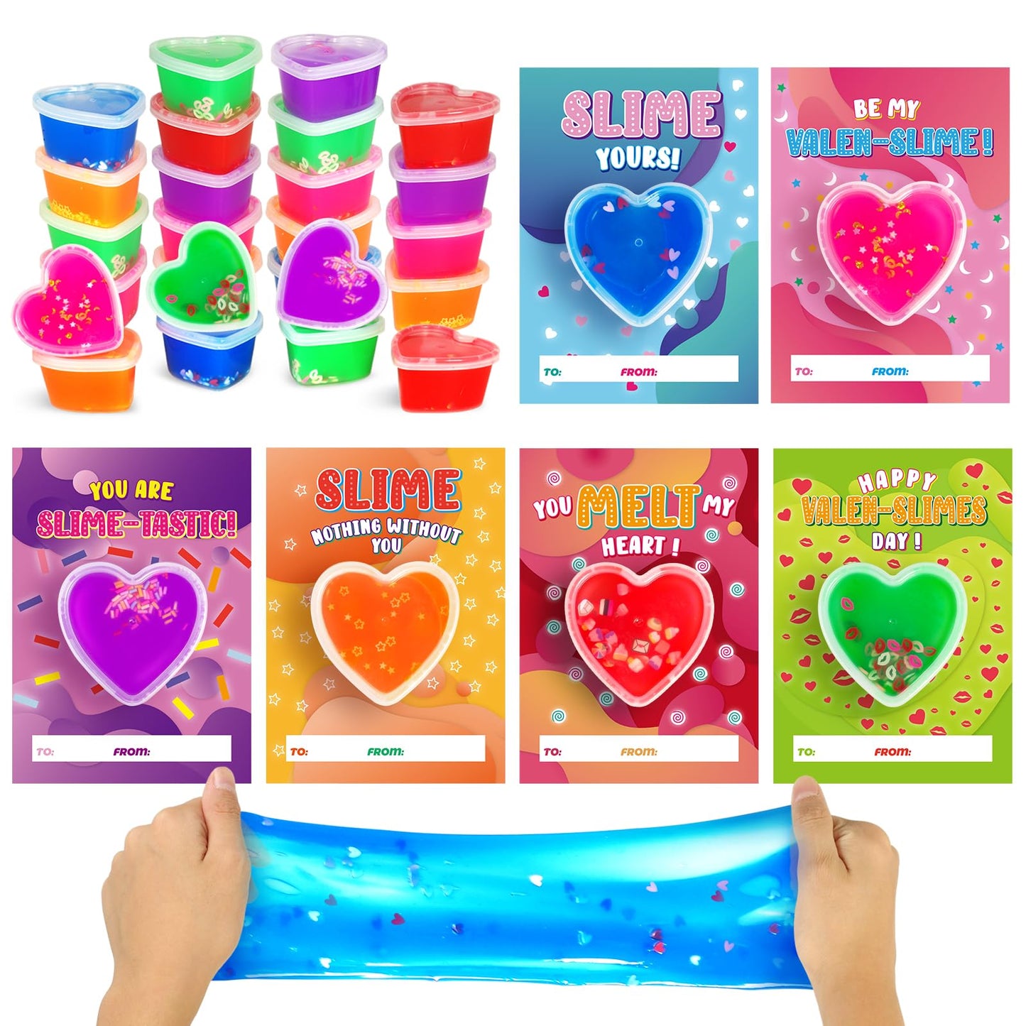 Shemira 30-Pack Valentines Day Cards with Heart Slime – Classroom Gift Favors