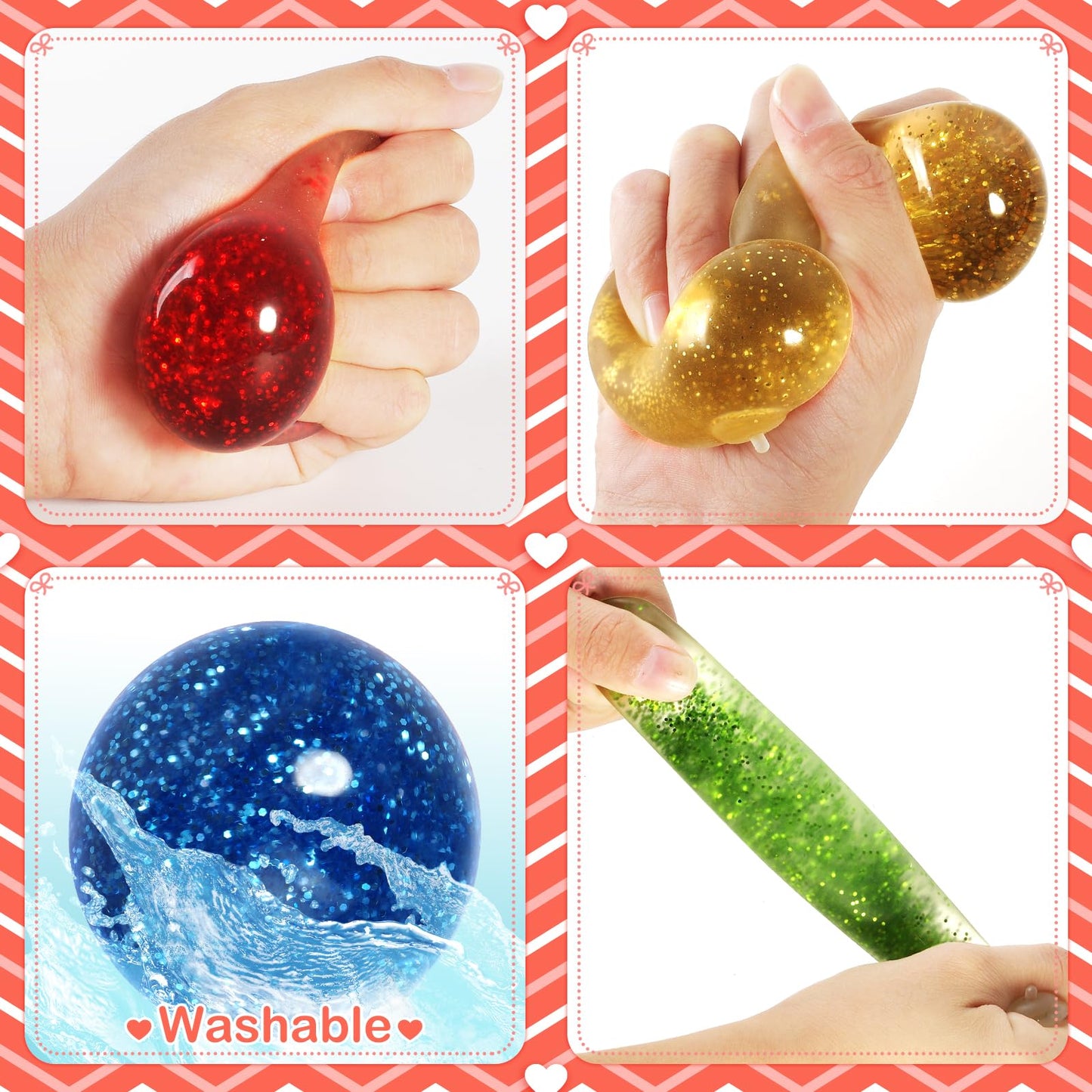 Shemira 24-Pack Valentine Cards with Stretchy Glitter Balls for Classroom Gift Exchange