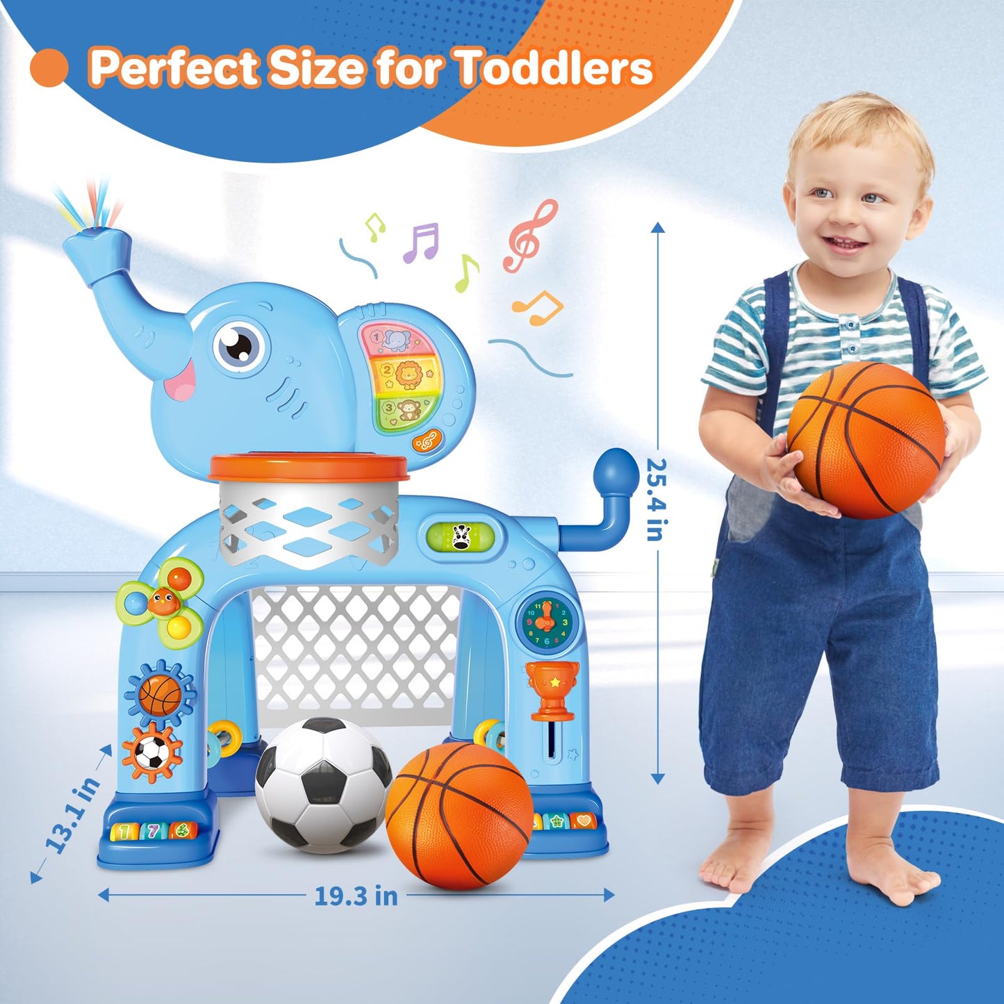 Shemira 2-in-1 Toddler Hoop & Soccer Goal | Lights & Music