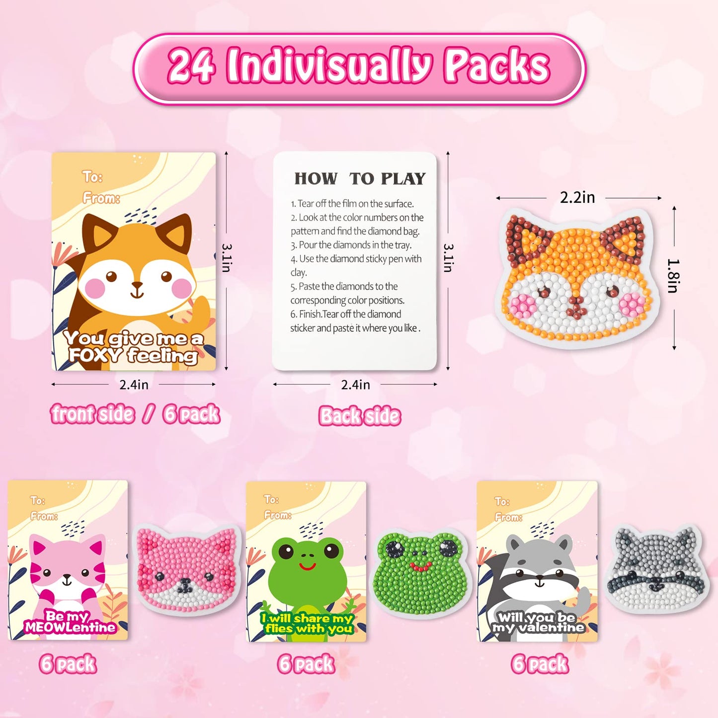 Shemira 24 Pack Valentine’s Cards with 5D Diamond Art Kit for Kids | Classroom Gift & Craft Activity