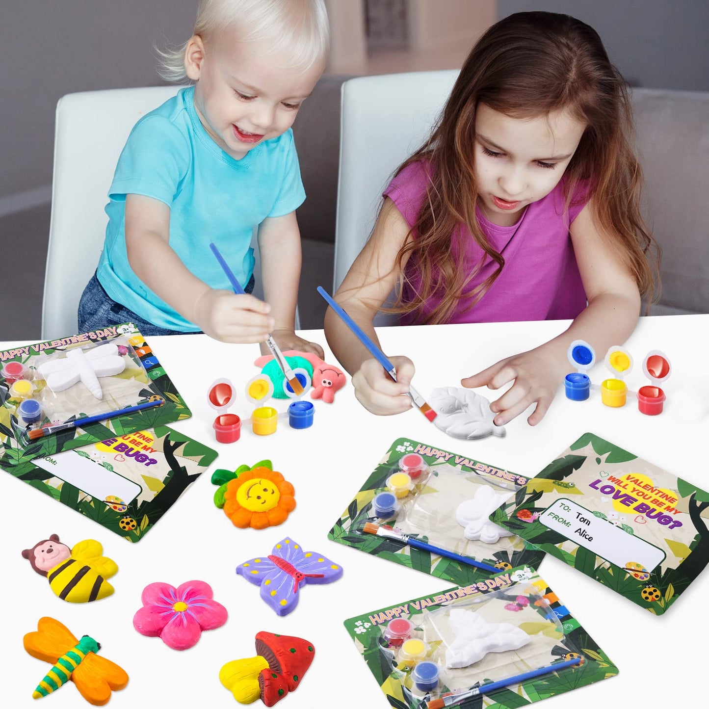 Shemira Valentine’s Day Cards for Kids – 24-Pack Plaster Painting Kit with Love Bug Cards (Classroom Gift Exchange)
