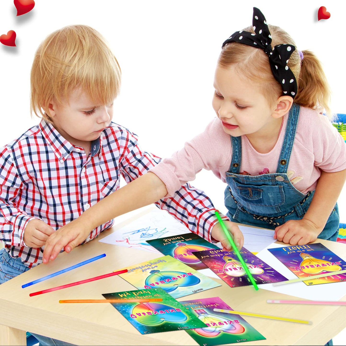 Shemira 36-Pack Valentines Day Cards with Glow Sticks for Kids | Classroom Gift Exchange