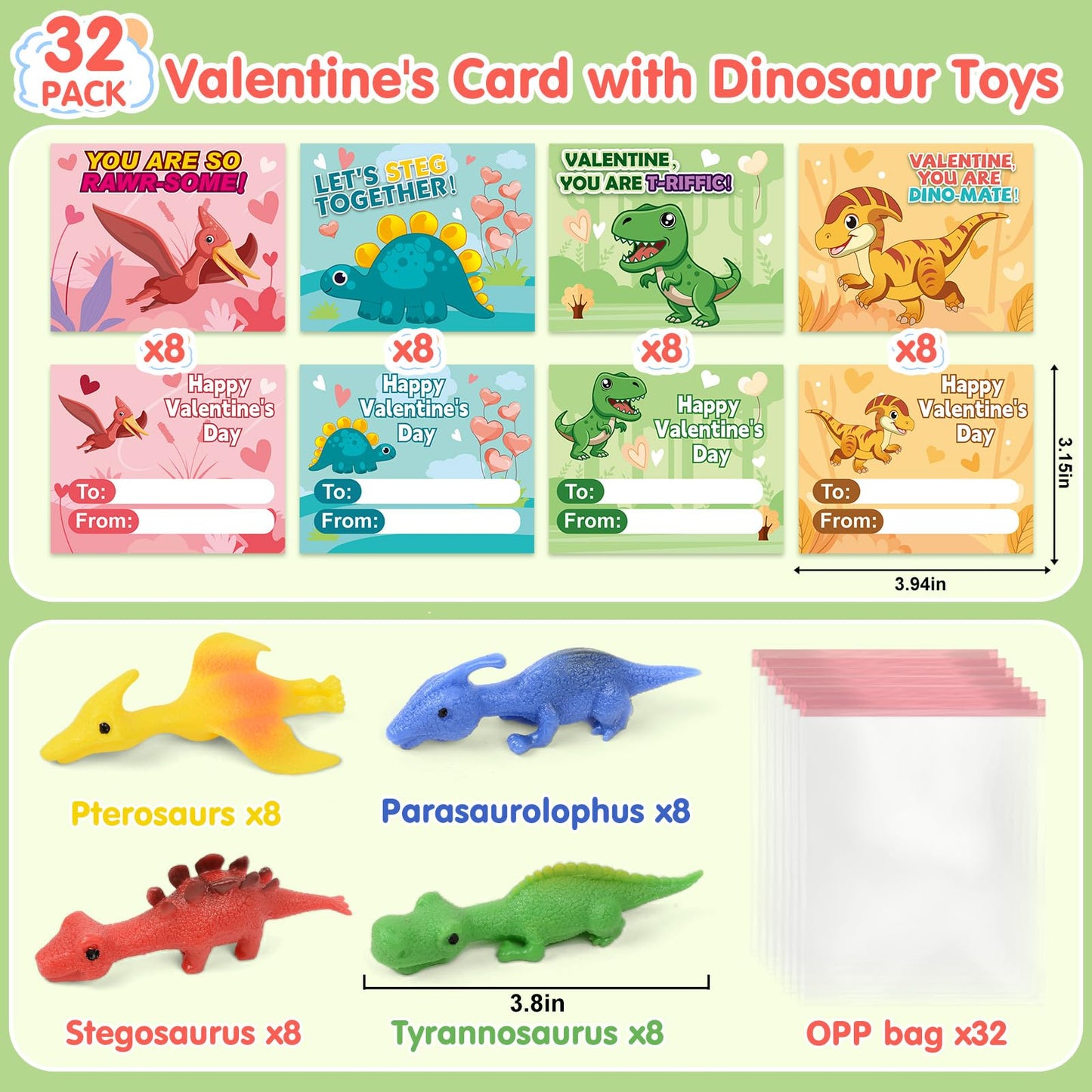 Shemira Valentines Day Cards for Kids – 32 Slingshot Dinosaur Finger Toys & Classroom Valentines