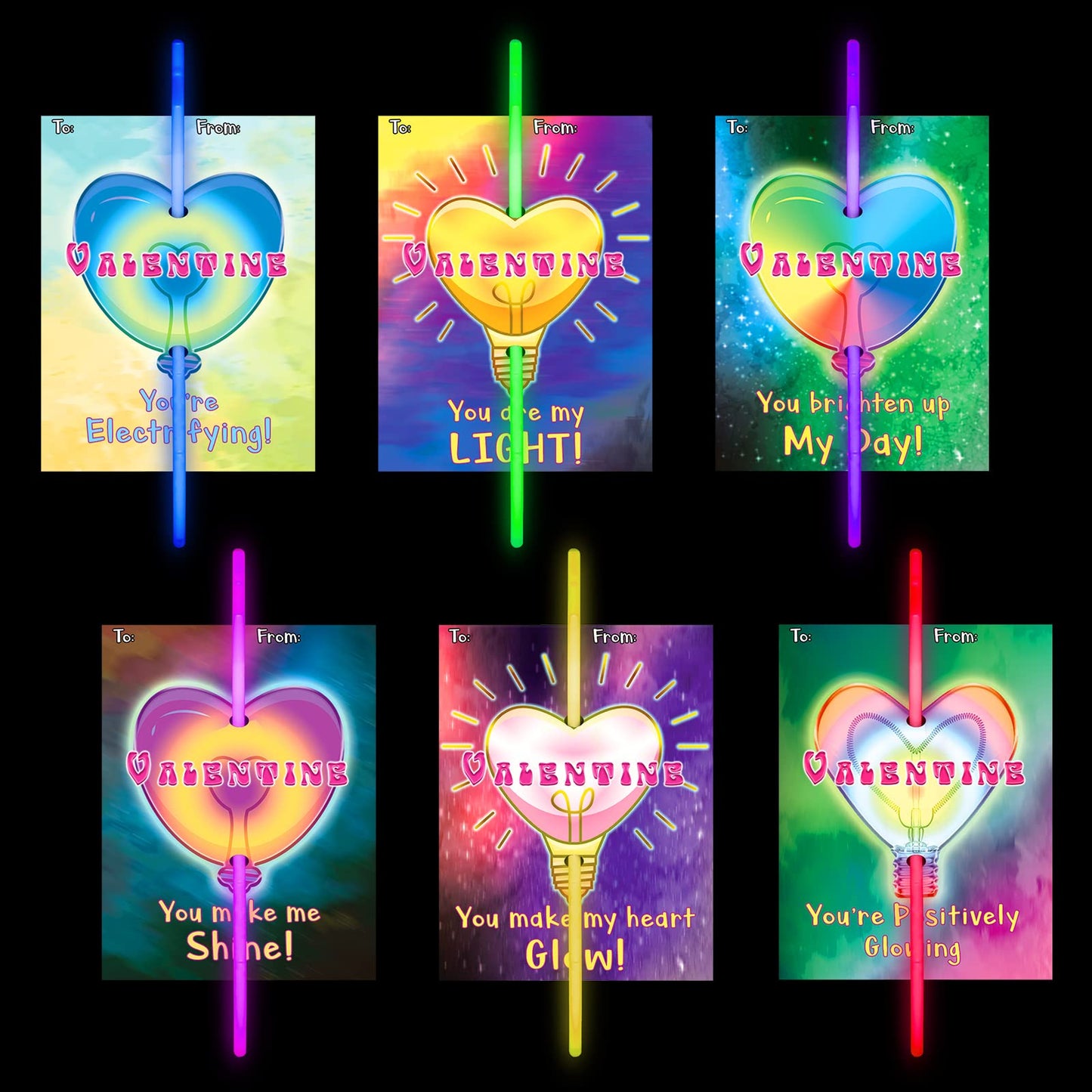 Shemira 36-Pack Valentines Day Cards with Glow Sticks for Kids | Classroom Gift Exchange