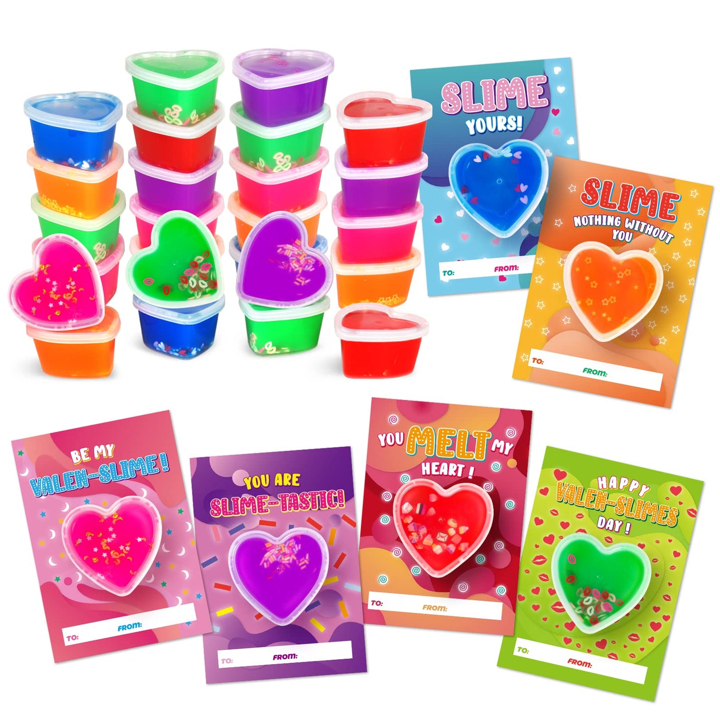 Shemira 30-Pack Valentines Day Cards with Heart Slime – Classroom Gift Favors