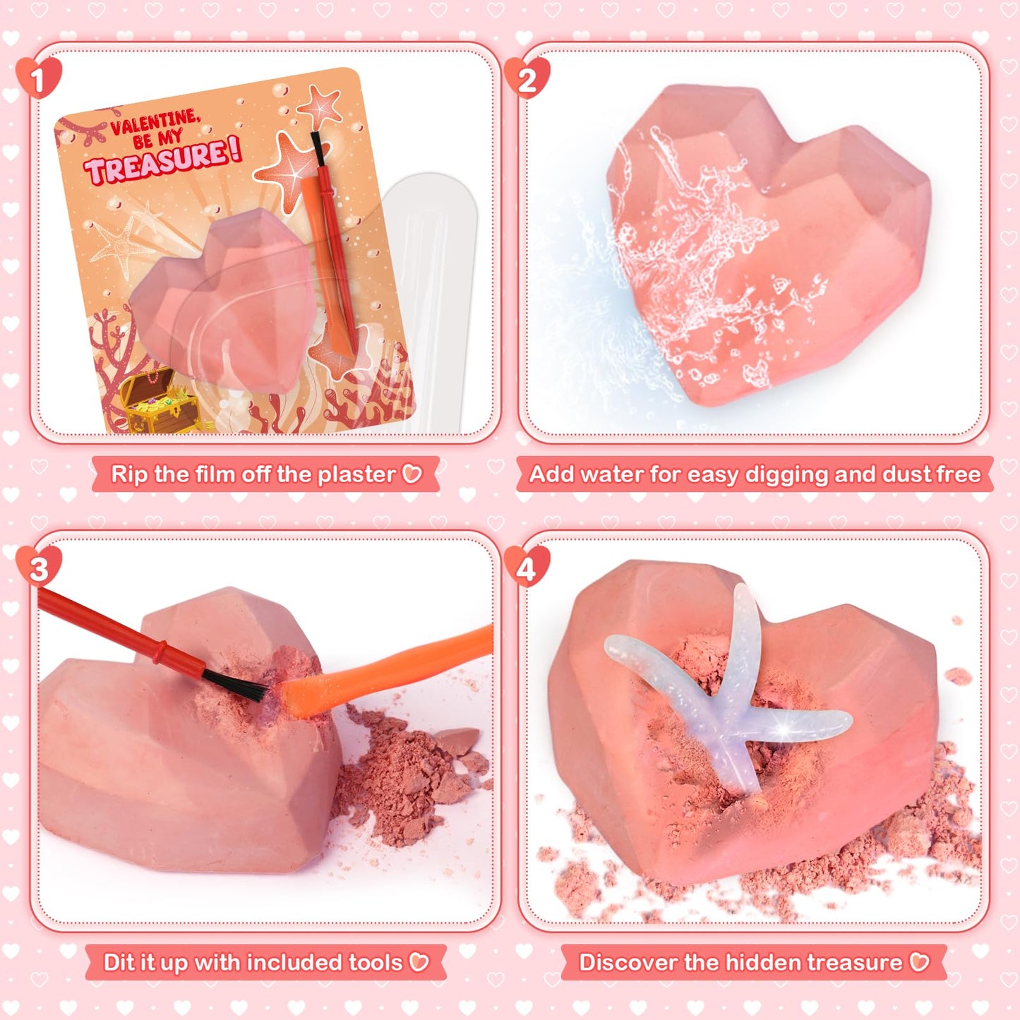 Shemira 24-Pack Valentine Cards with Plaster Digging Kits for Kids | Classroom Gift Exchange