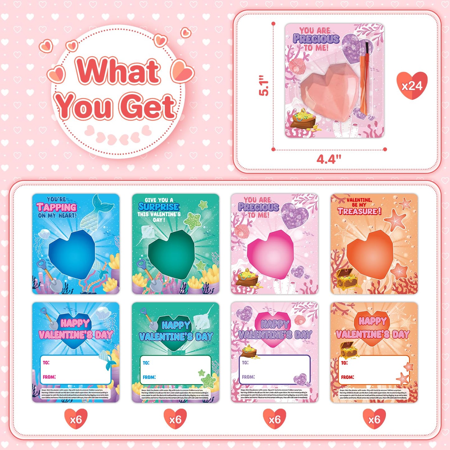 Shemira 24-Pack Valentine Cards with Plaster Digging Kits for Kids | Classroom Gift Exchange