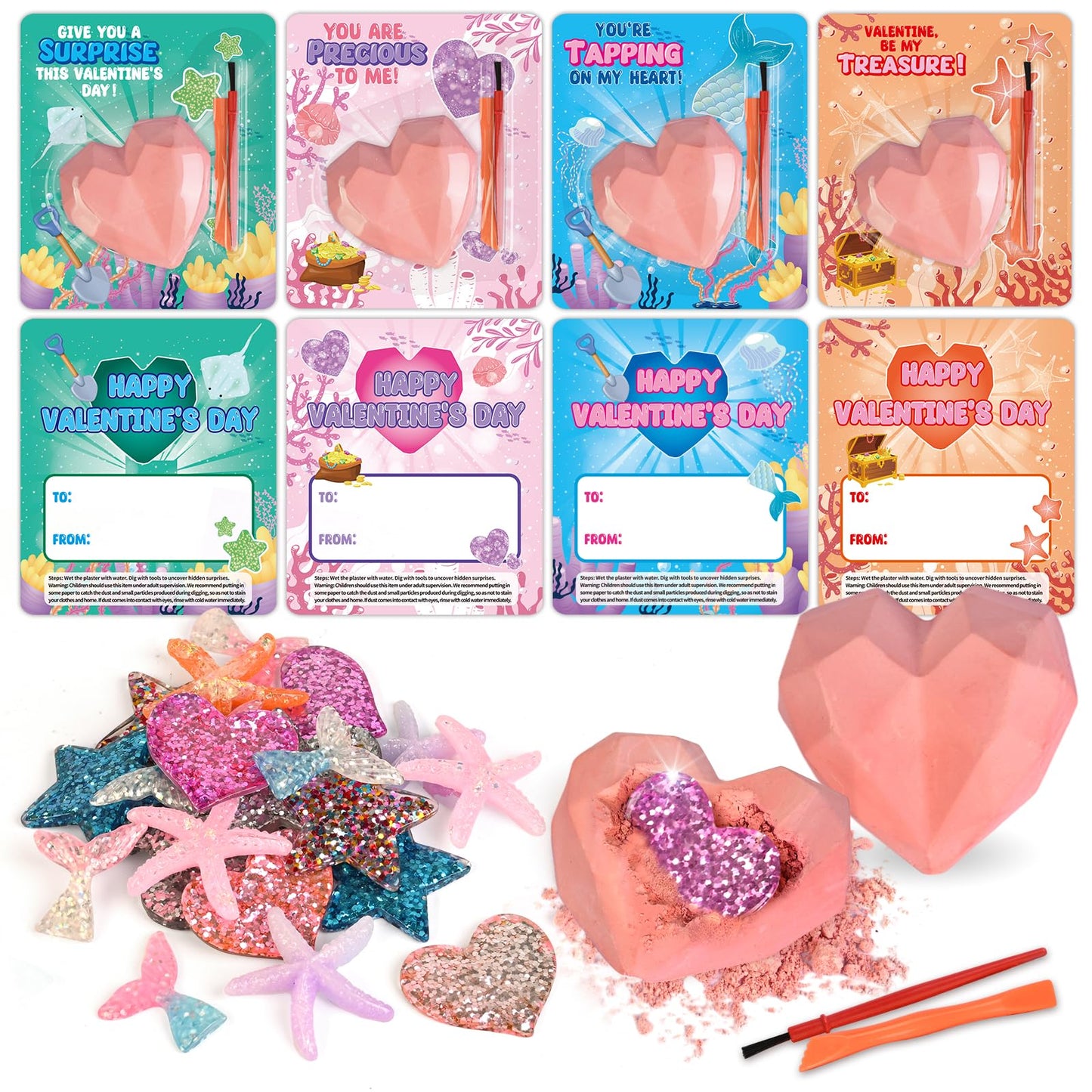 Shemira 24-Pack Valentine Cards with Plaster Digging Kits for Kids | Classroom Gift Exchange