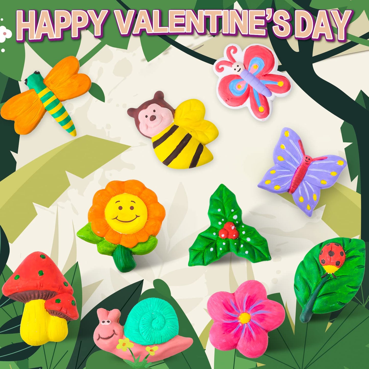 Shemira Valentine’s Day Cards for Kids – 24-Pack Plaster Painting Kit with Love Bug Cards (Classroom Gift Exchange)