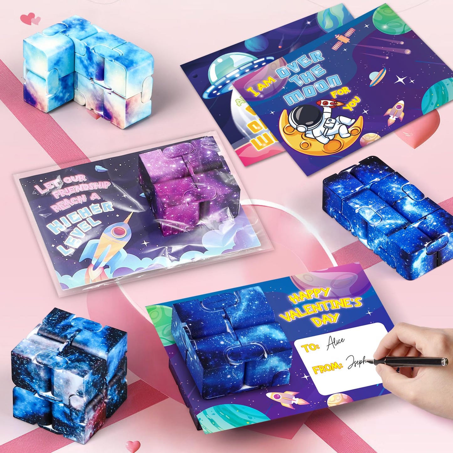 Shemira 24-Pack Valentine Cards for Kids with Fidget Cube Toys | Classroom Exchange & Party Favors Bulk