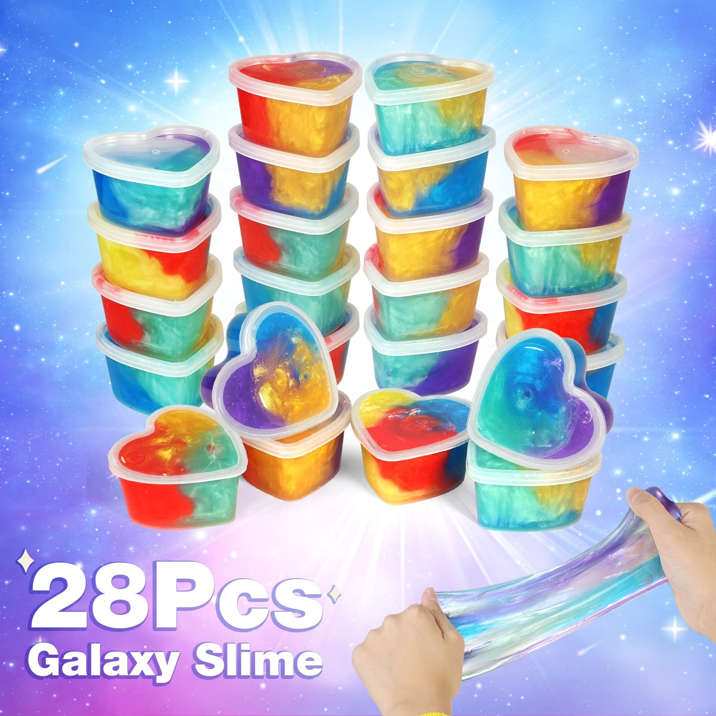 Shemira Valentines Day Cards for Kids – 28 Heart Galaxy Slime Cards & Gifts Pack