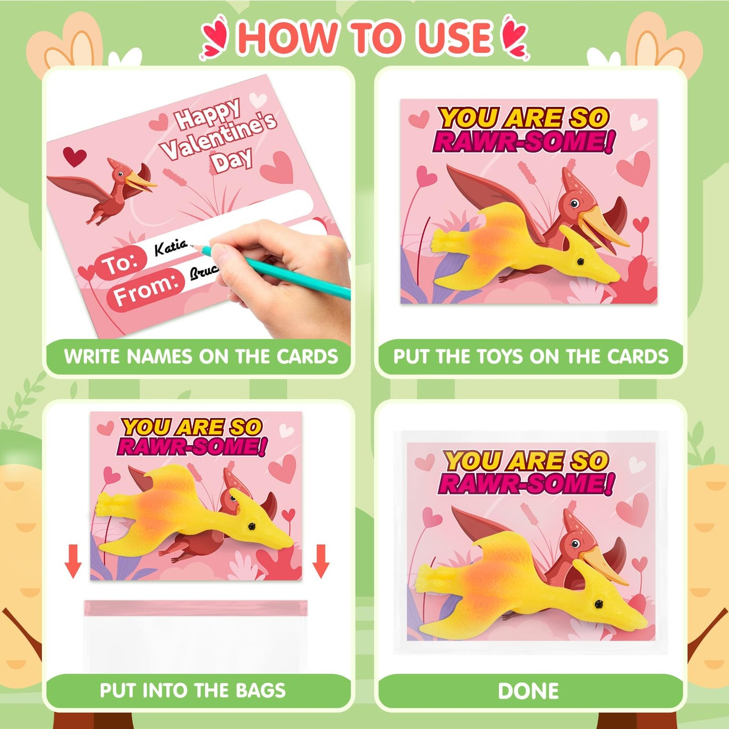 Shemira Valentines Day Cards for Kids – 32 Slingshot Dinosaur Finger Toys & Classroom Valentines