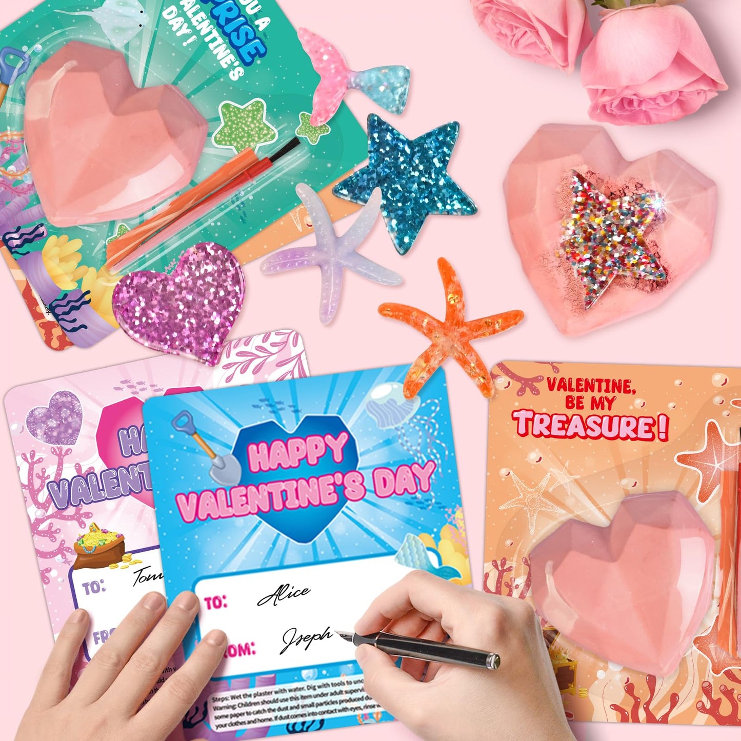 Shemira 24-Pack Valentine Cards with Plaster Digging Kits for Kids | Classroom Gift Exchange