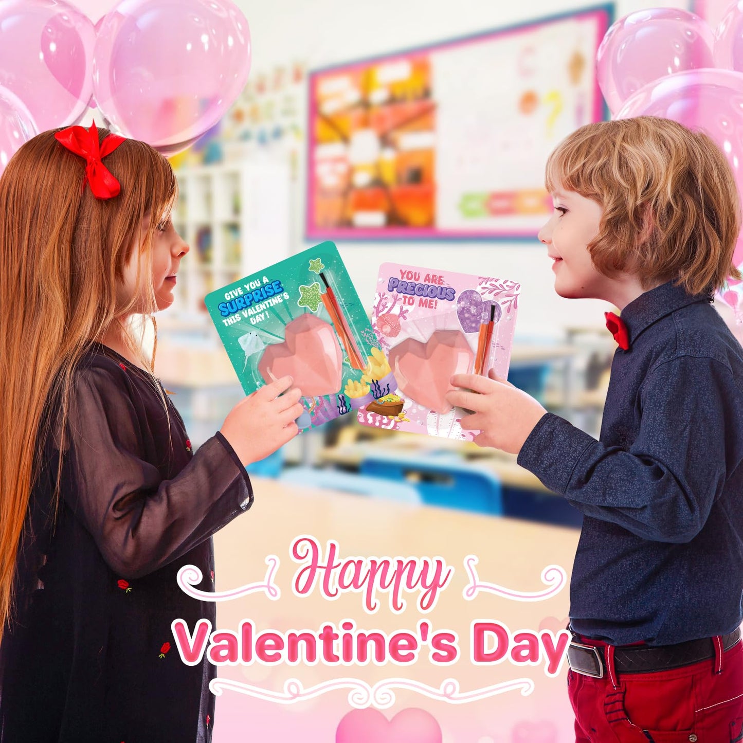 Shemira 24-Pack Valentine Cards with Plaster Digging Kits for Kids | Classroom Gift Exchange