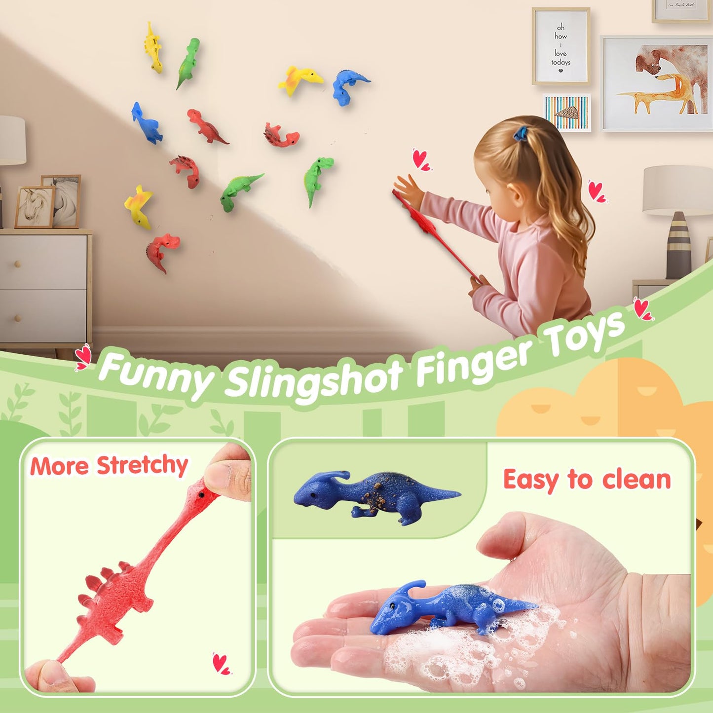 Shemira Valentines Day Cards for Kids – 32 Slingshot Dinosaur Finger Toys & Classroom Valentines