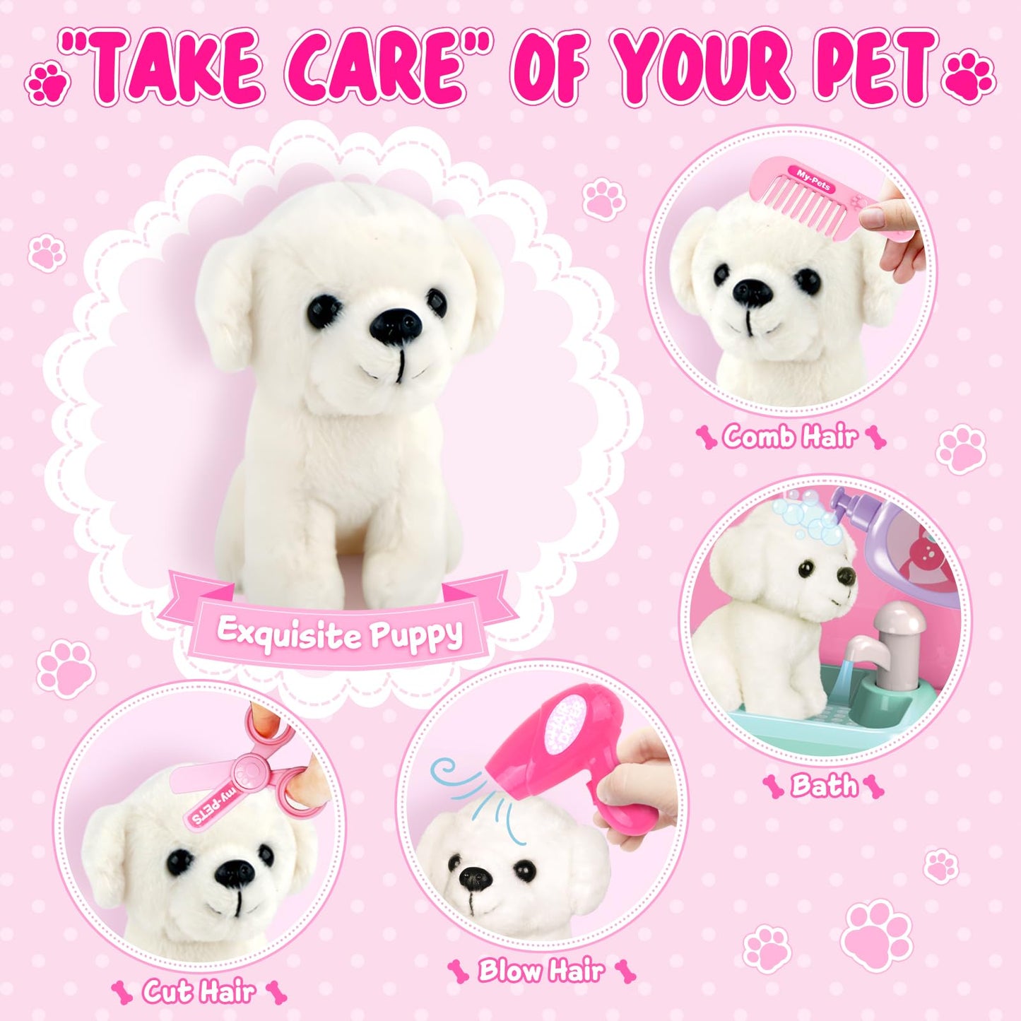 Shemira Pet Doctor Playset for Girls 2-6 — Plush Dog Vet Kit with Storage Backpack