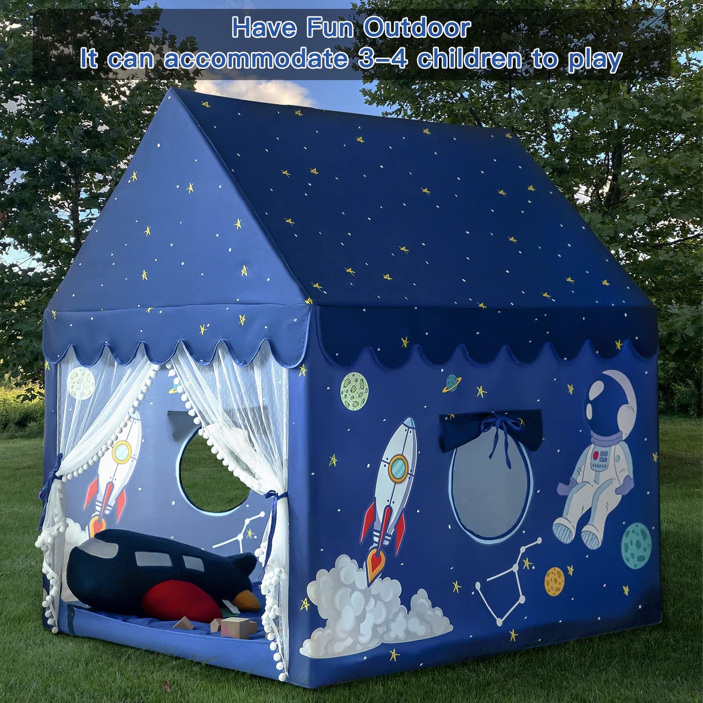 Sherilyn Kids Play Tent – Blue Space Rocket Indoor Playhouse (Large Castle Style)