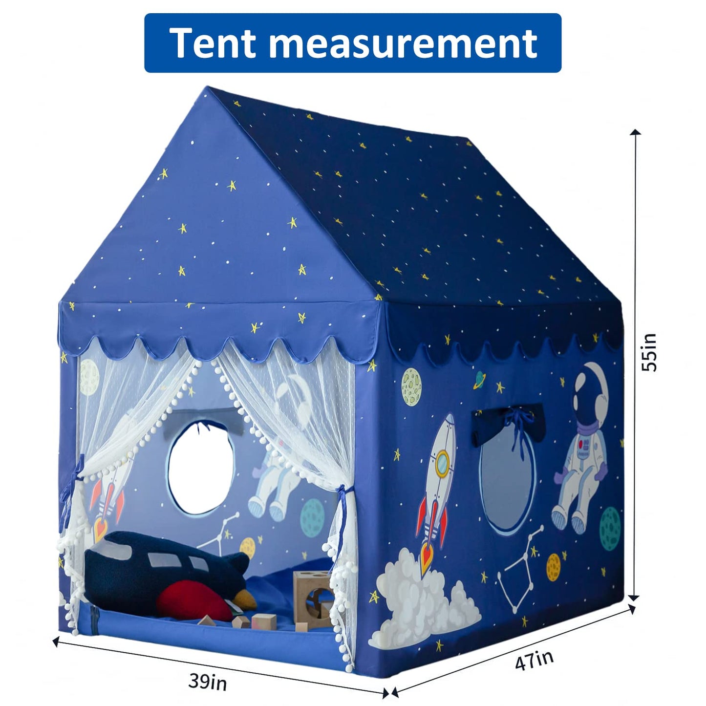 Sherilyn Kids Play Tent – Blue Space Rocket Indoor Playhouse (Large Castle Style)