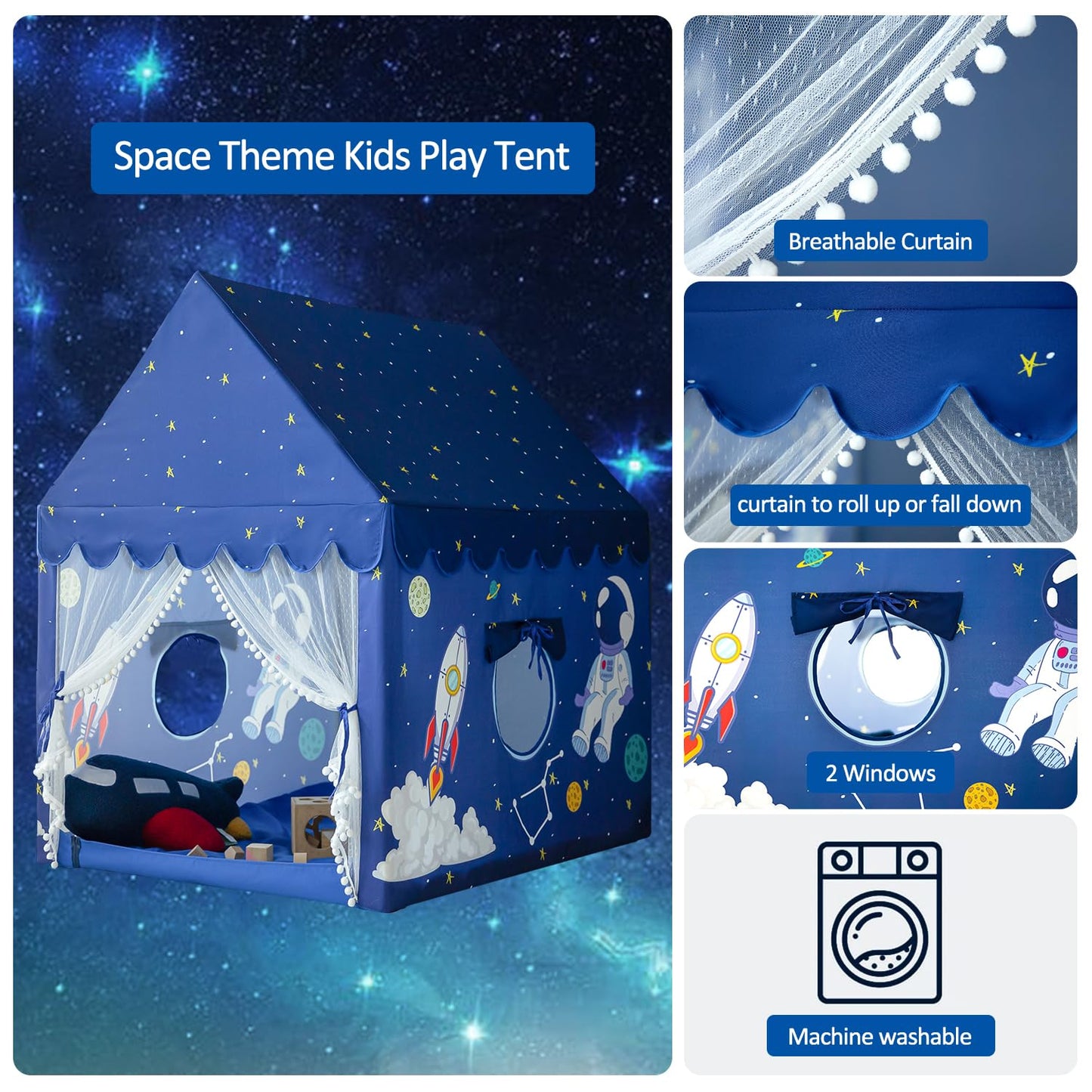 Sherilyn Kids Play Tent – Blue Space Rocket Indoor Playhouse (Large Castle Style)