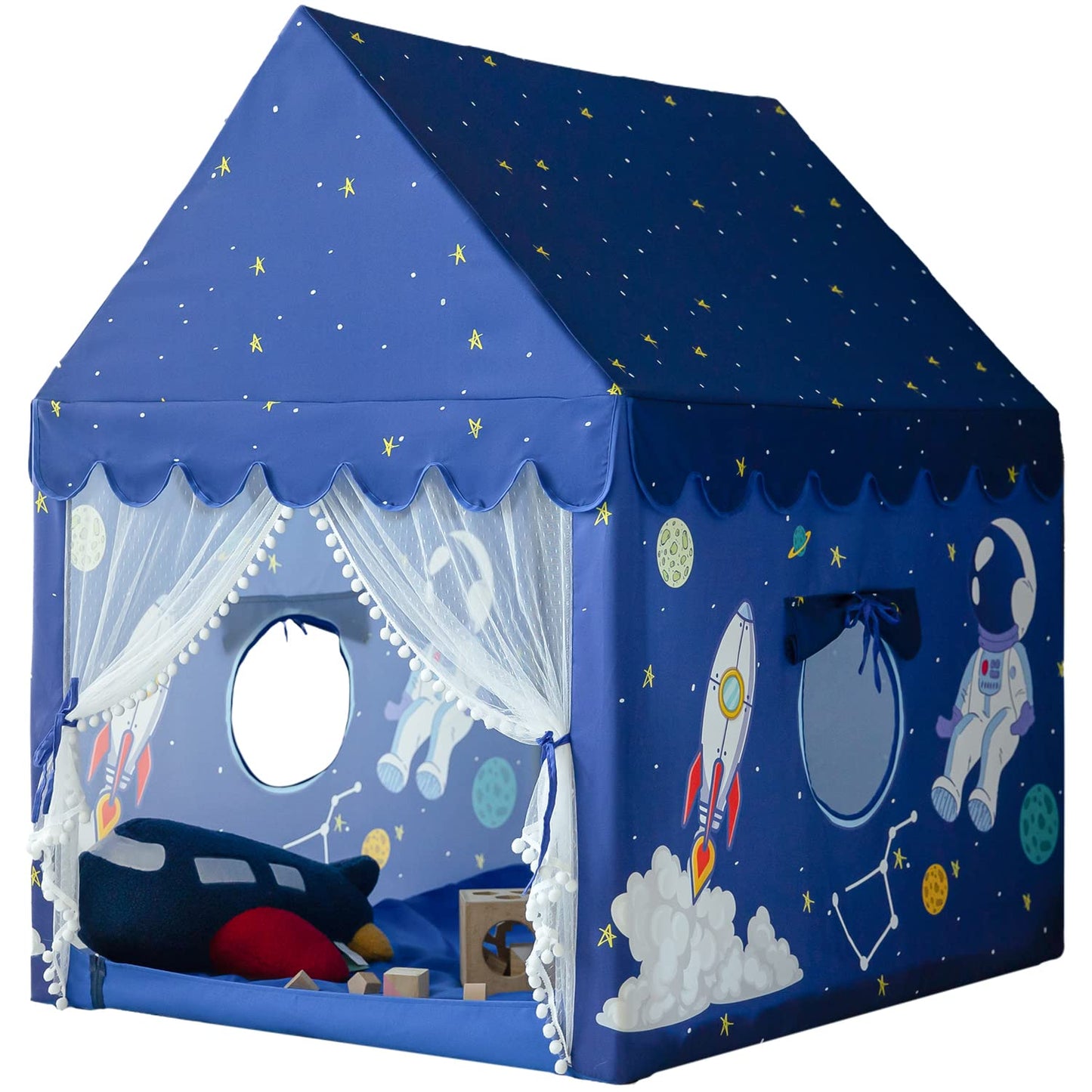 Sherilyn Kids Play Tent – Blue Space Rocket Indoor Playhouse (Large Castle Style)