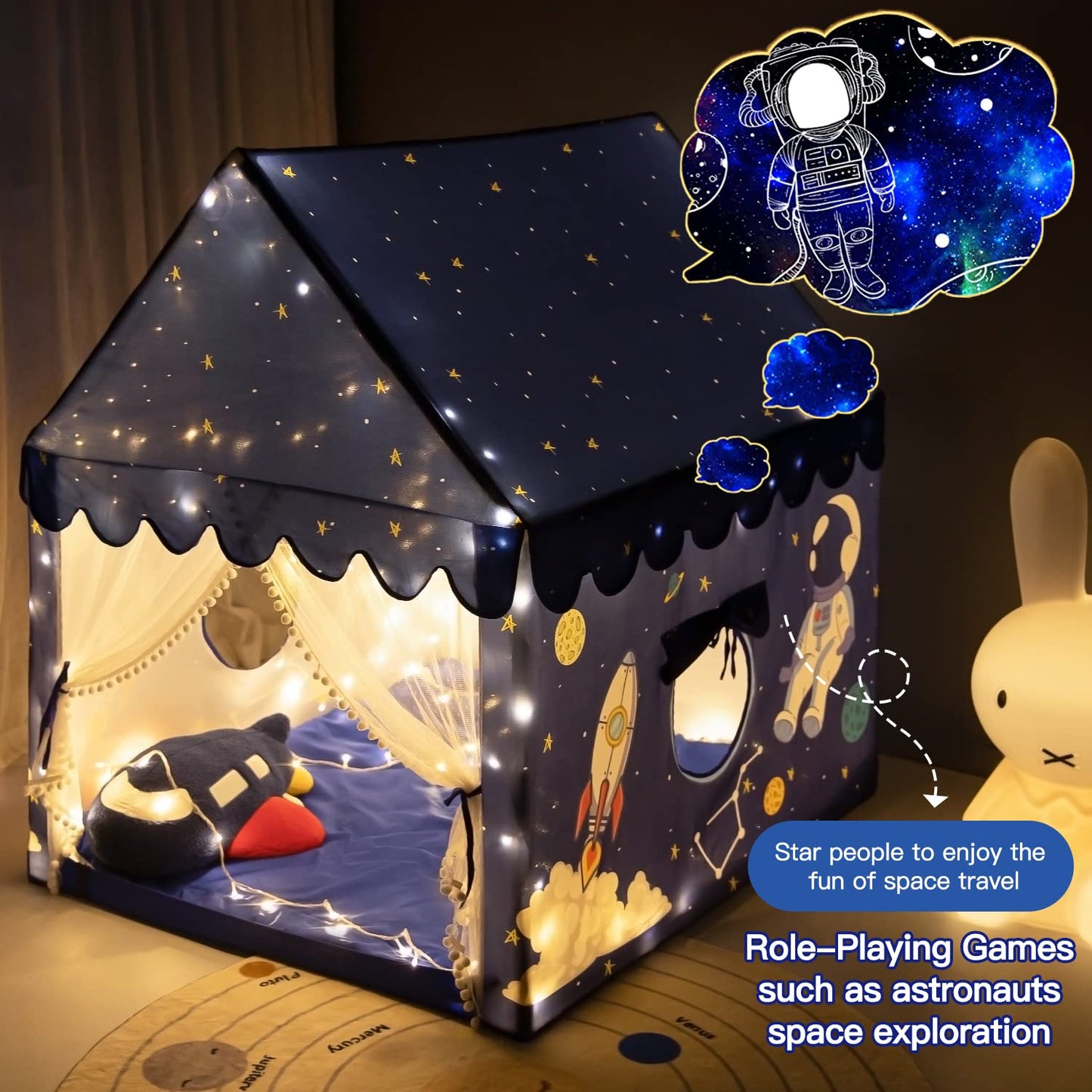 Sherilyn Kids Play Tent – Blue Space Rocket Indoor Playhouse (Large Castle Style)
