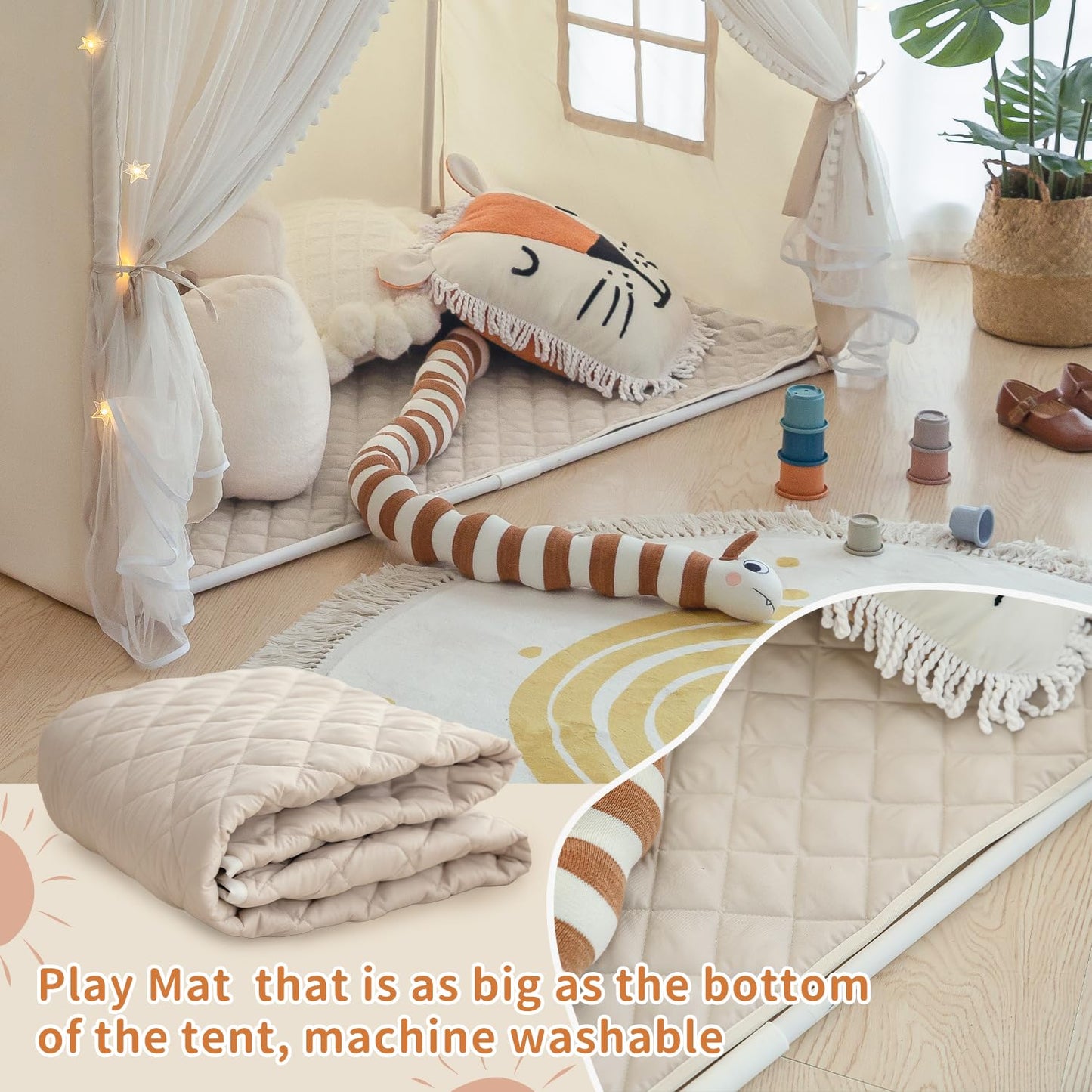 Sherilyn Kids Play Tent with Padded Mat – Large Indoor Princess Castle Playhouse