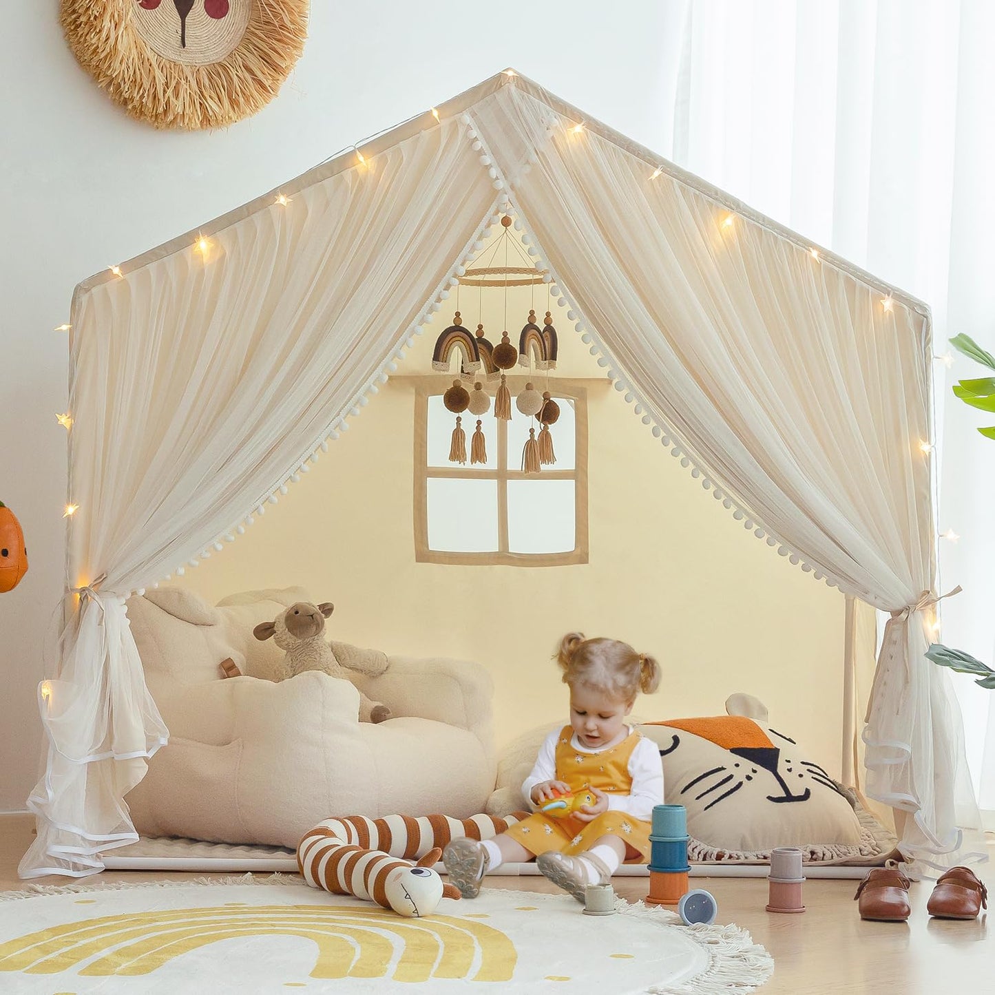 Sherilyn Kids Play Tent with Padded Mat – Large Indoor Princess Castle Playhouse
