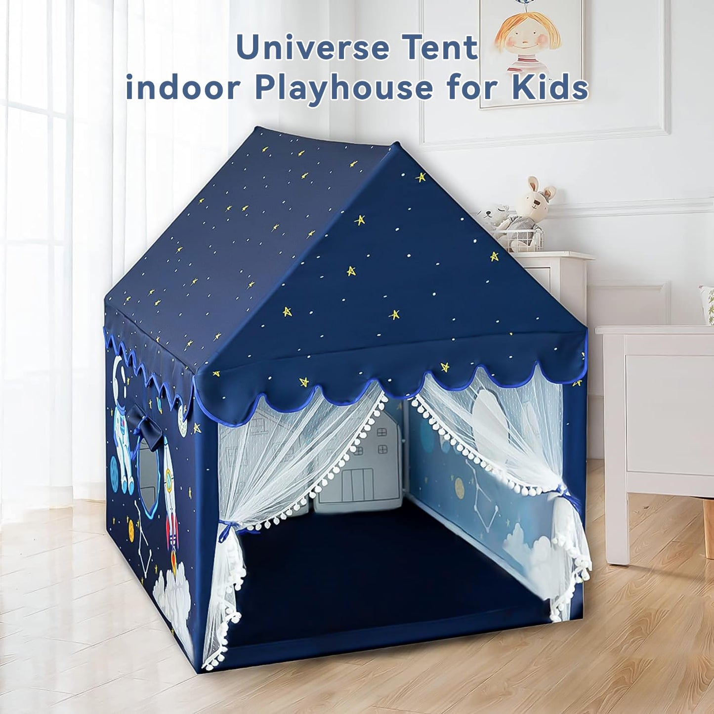 Sherilyn Kids Play Tent – Blue Space Rocket Indoor Playhouse (Large Castle Style)