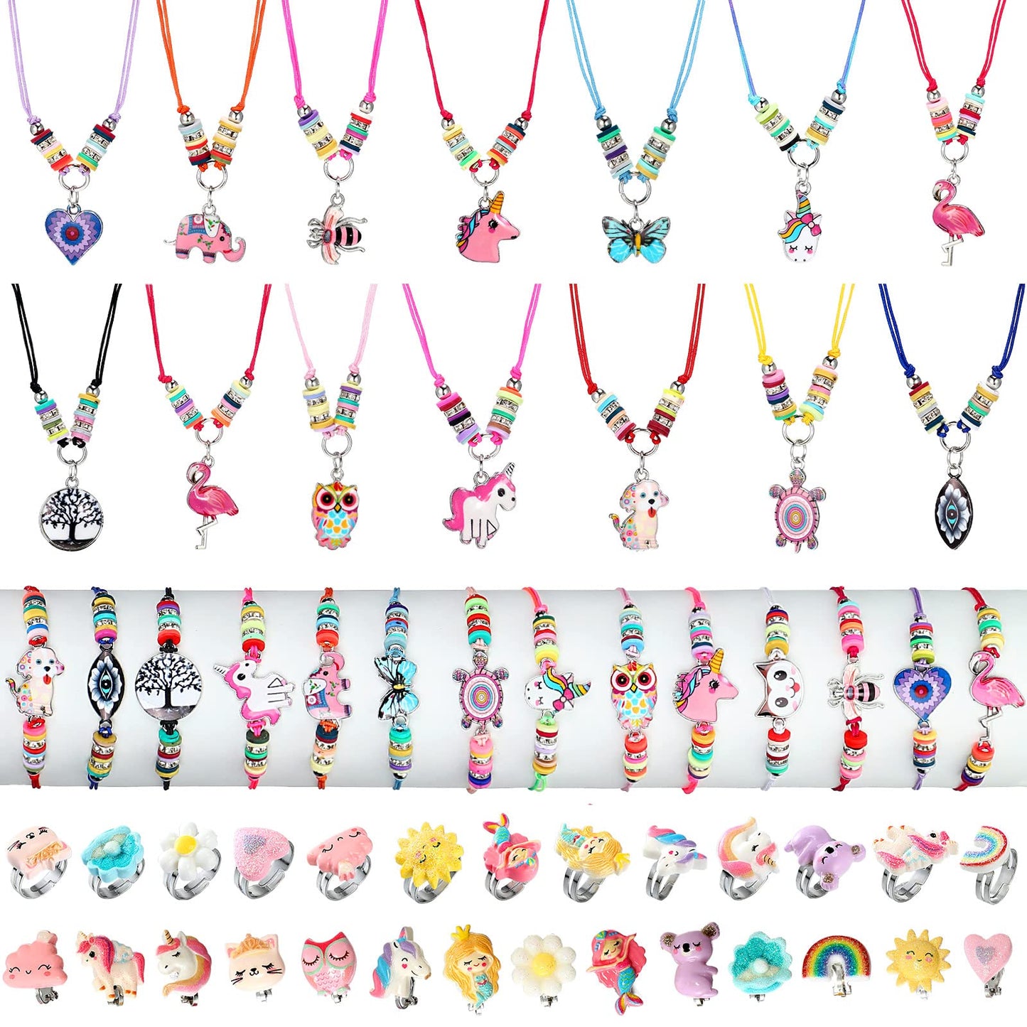 Sherr 70-Piece Kids Jewelry Set: Unicorn & Mermaid Adjustable Bracelets, Necklaces, Rings & Earrings